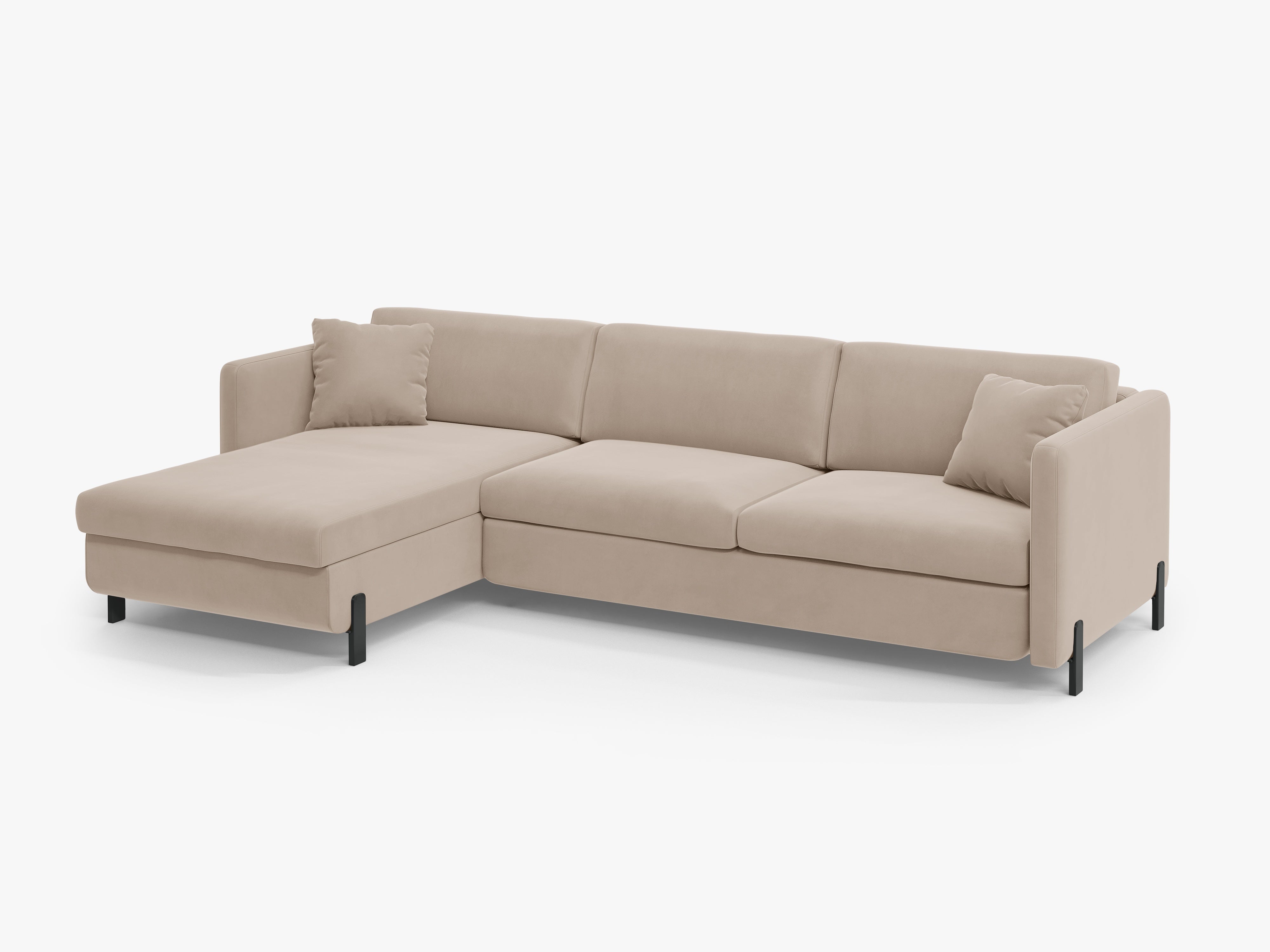 Samt-Ecksofa linksseitig für 4 Personen mit Schlaf-Funktion GLORIA beige
