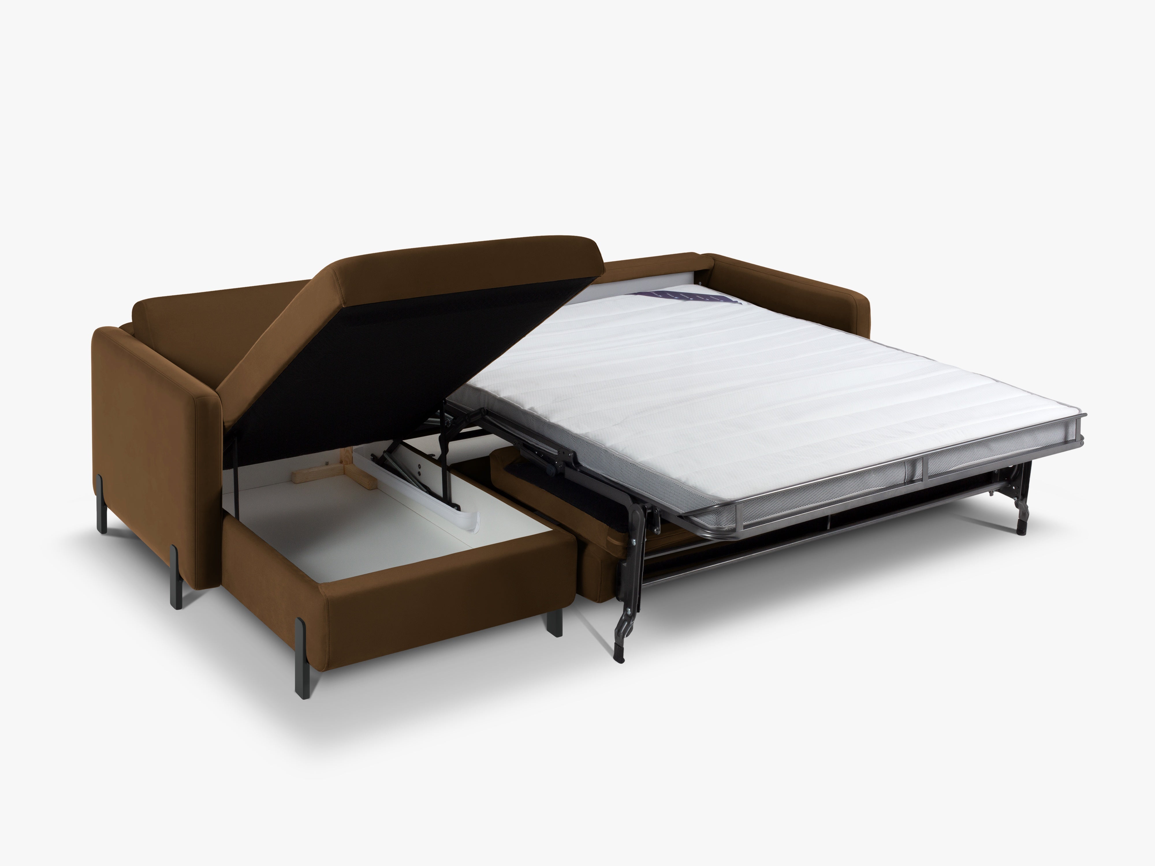 Samt-Ecksofa linksseitig für 4 Personen mit Schlaf-Funktion GLORIA schokoladenbraun