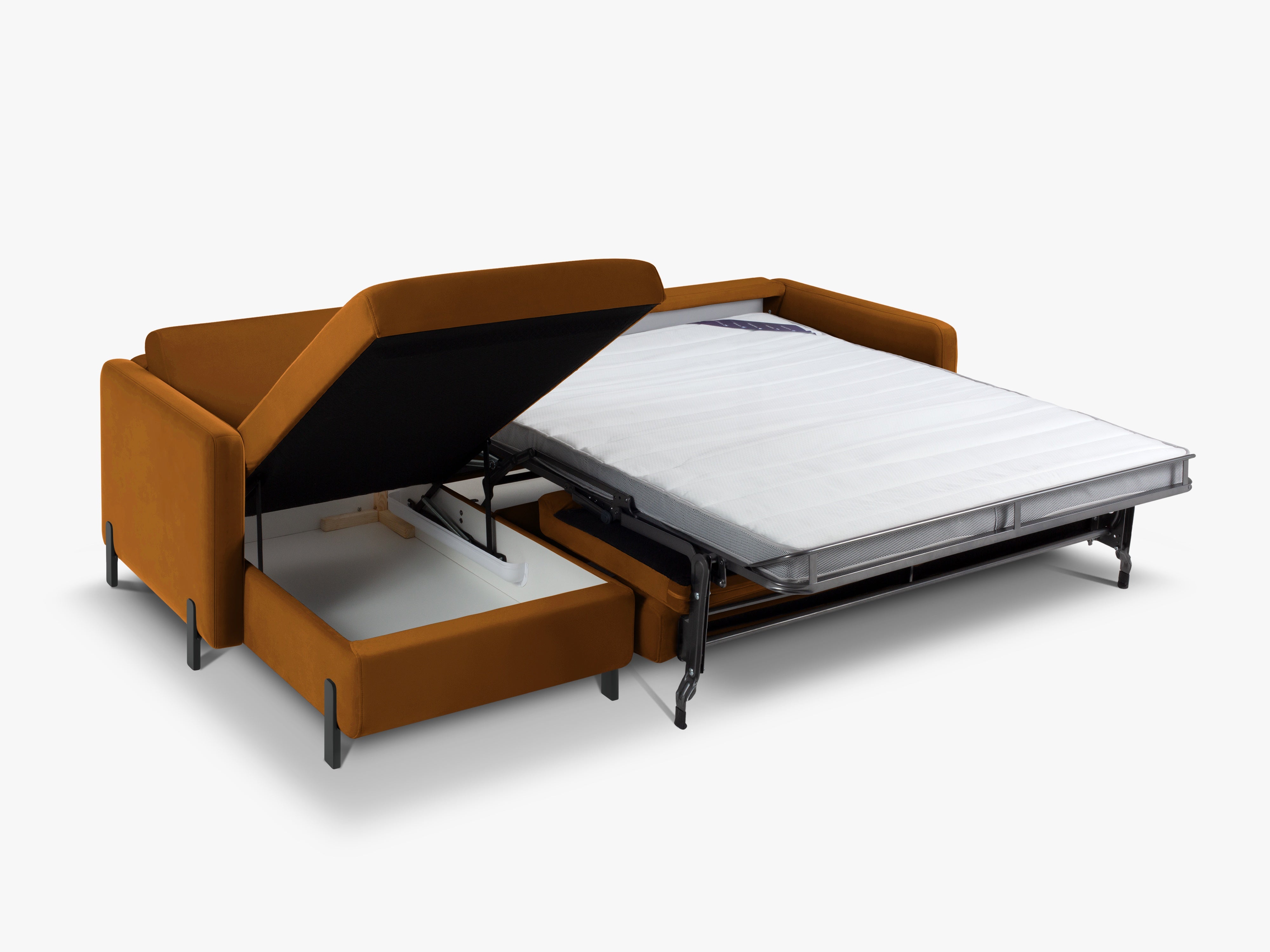 Fluwelen hoekbank links 4-persoons met slaapfunctie GLORIA bruin