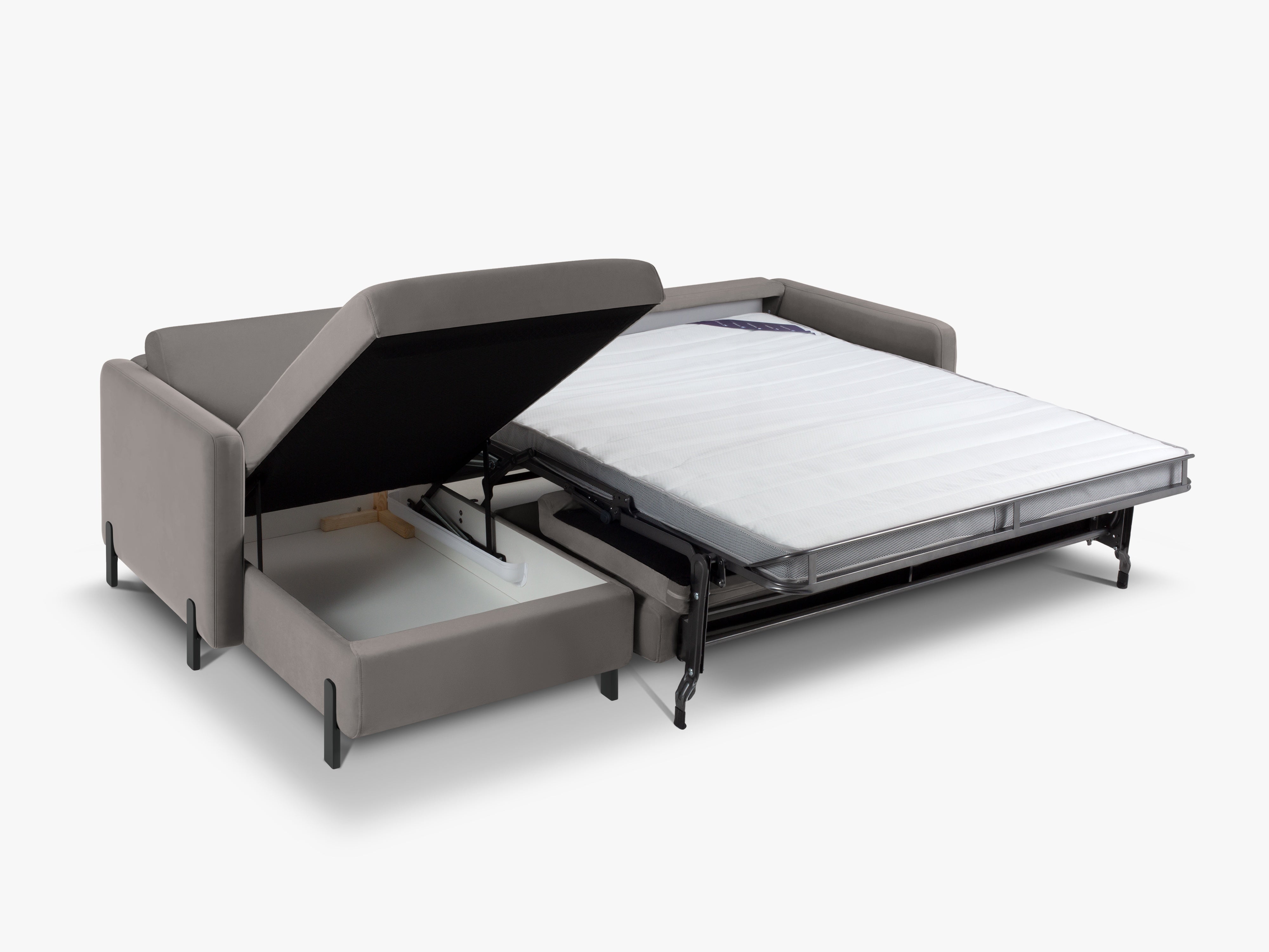 Grijze fluwelen linkerhoekbank voor 4 personen met slaapfunctie GLORIA