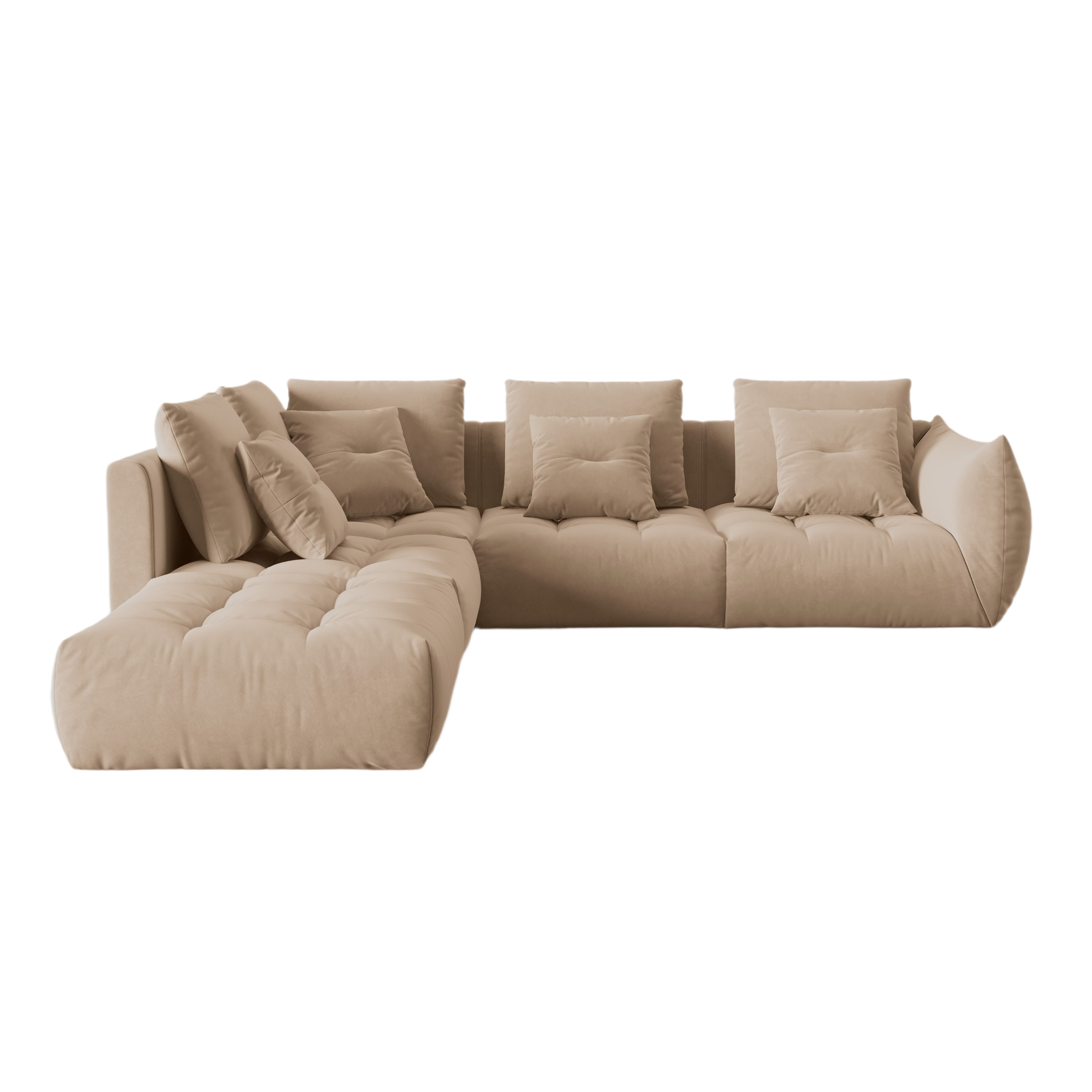 Modular velvet corner sofa for 4 people, left-sided, BLOOM, sand color