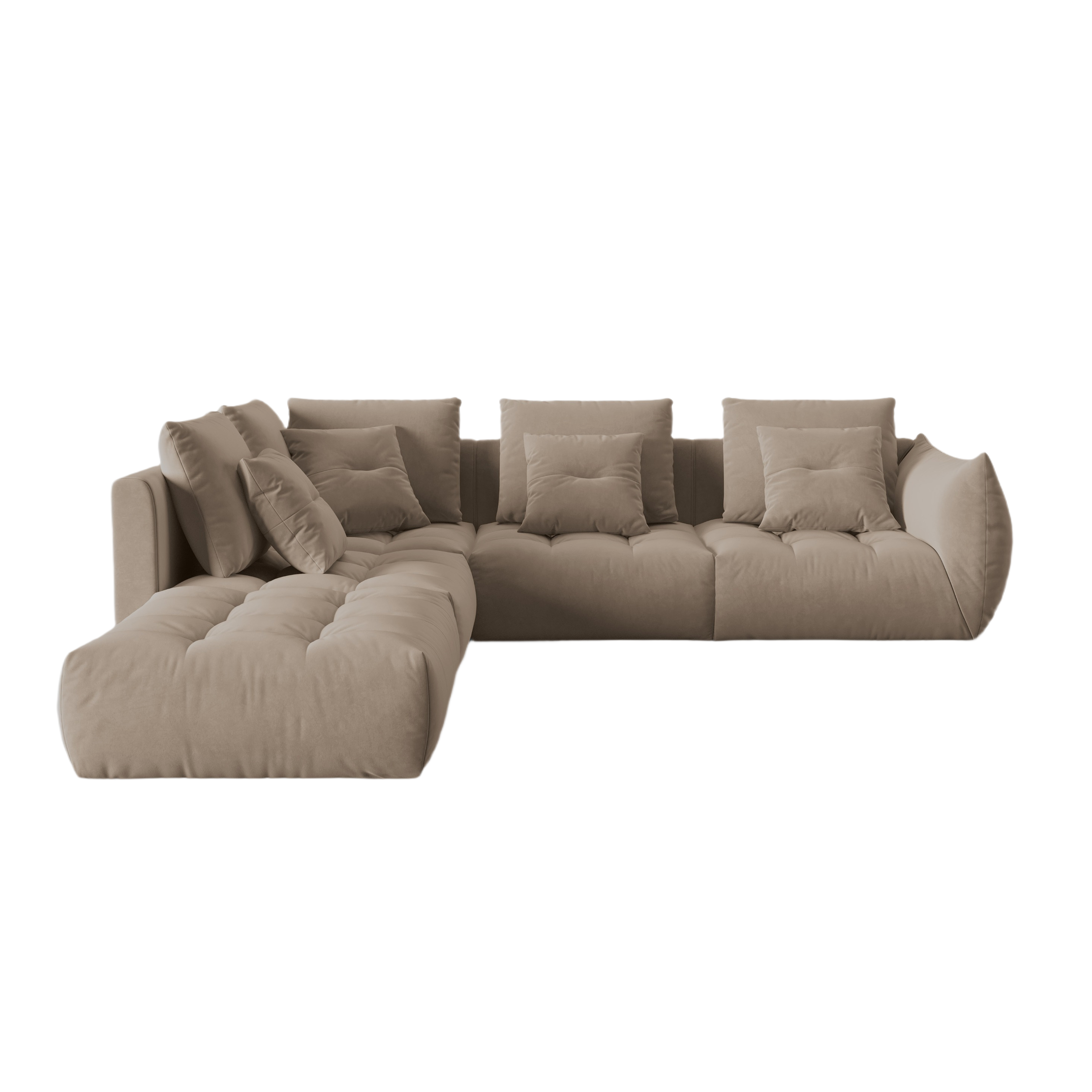 Modularer Samt-Ecksofa für 4 Personen linksseitig BLOOM hellbraun