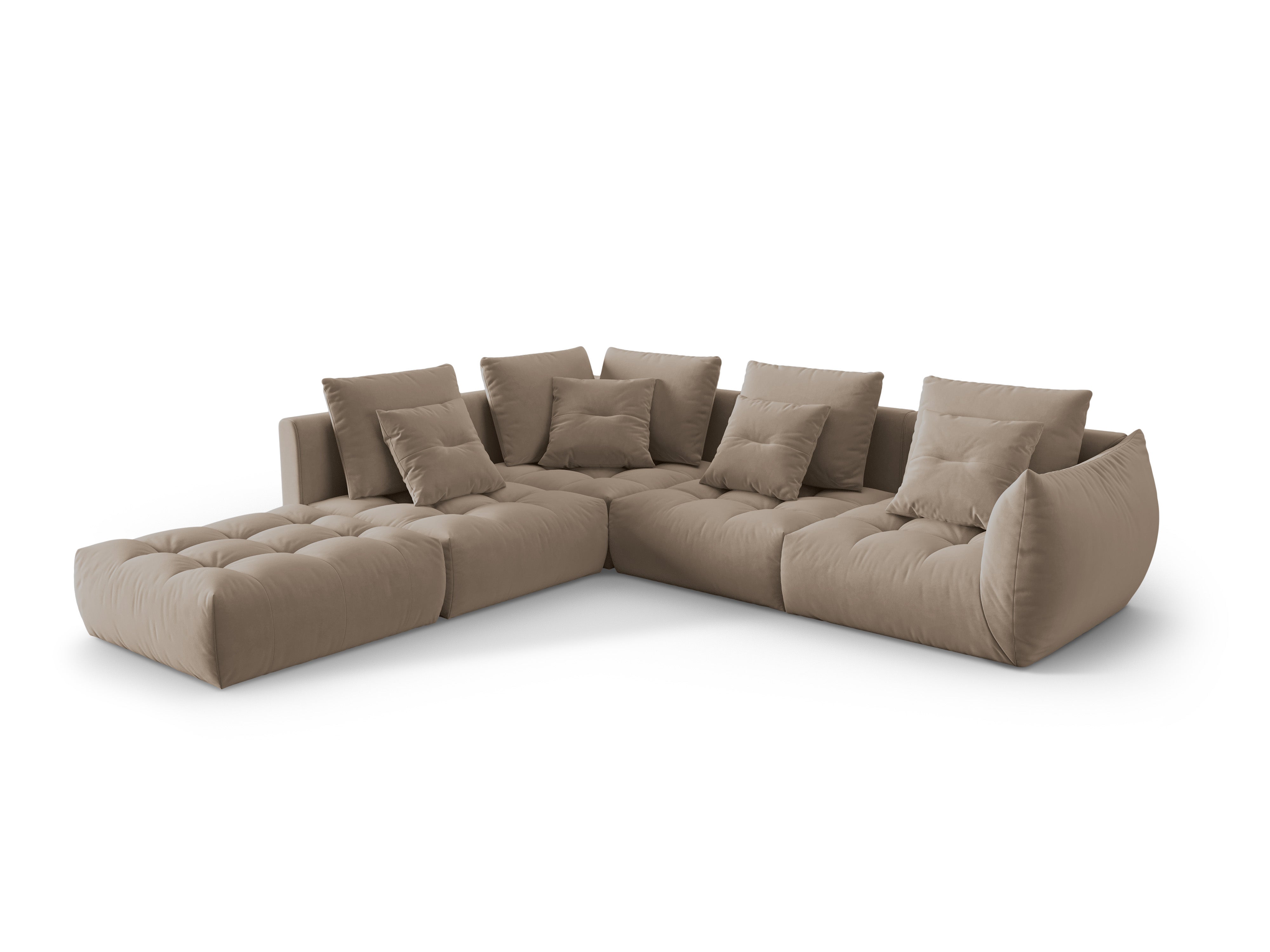 Modularer Samt-Ecksofa für 4 Personen linksseitig BLOOM hellbraun