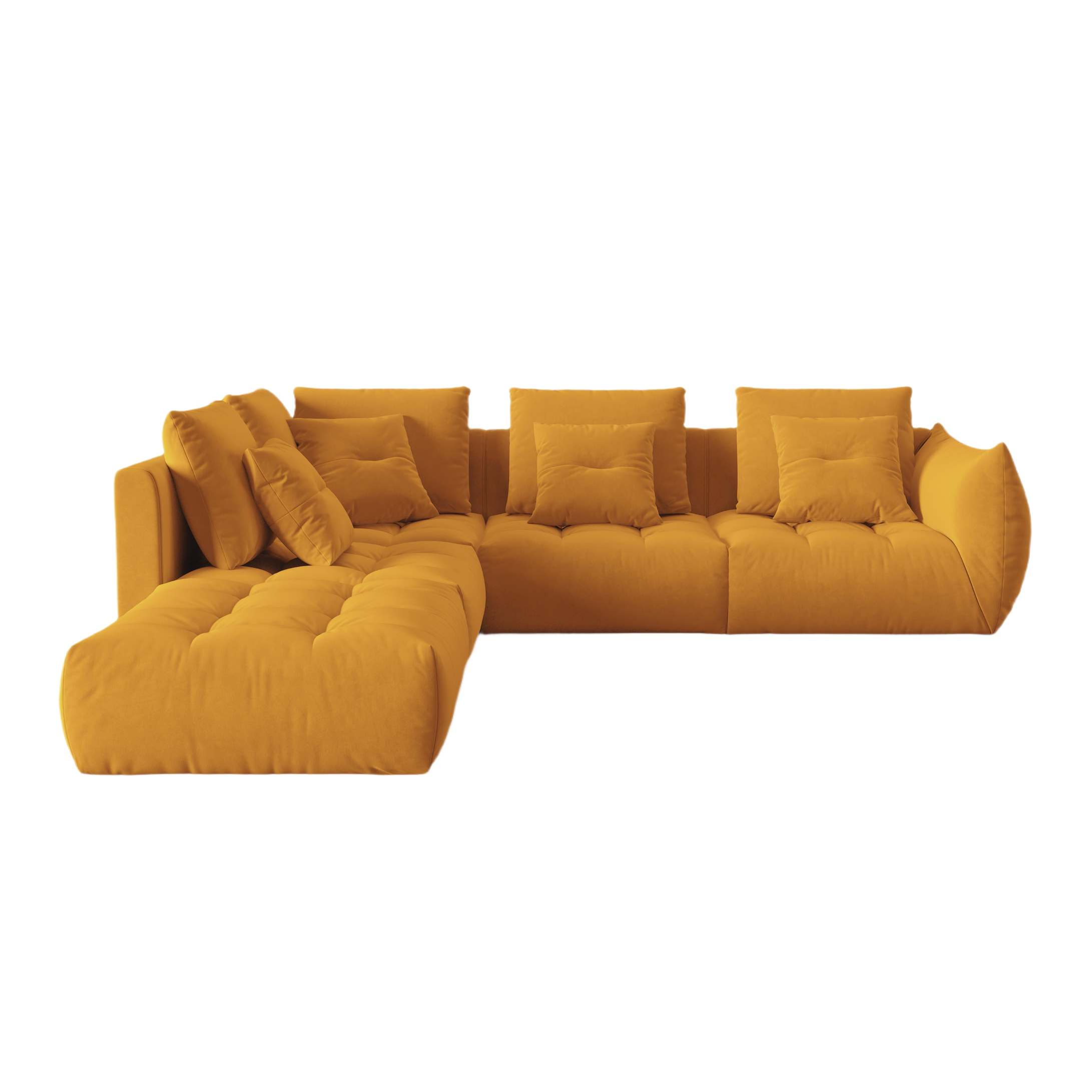 Modulaire fluwelen hoekbank voor 4 personen, links, BLOOM, geel