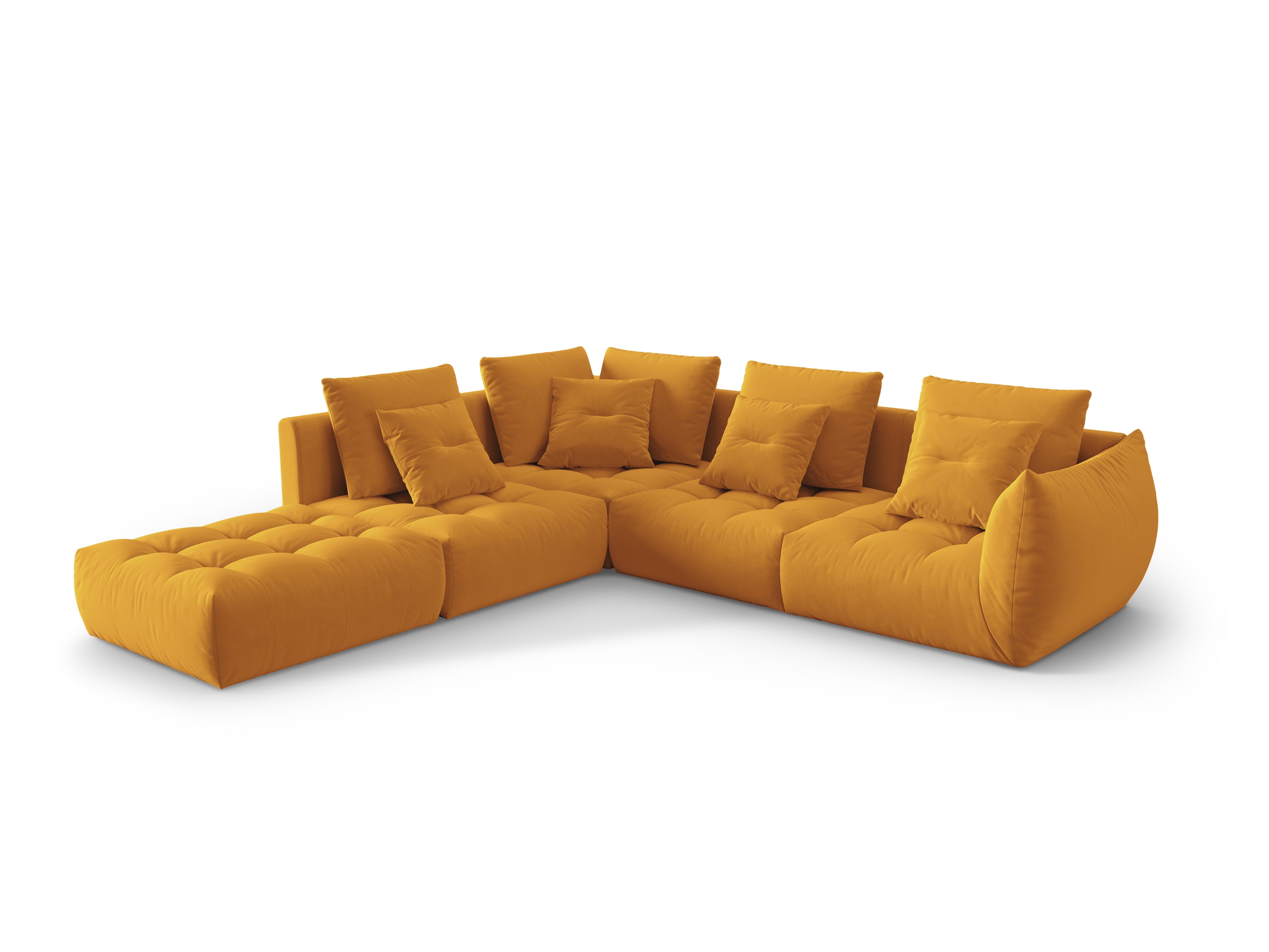 Modulaire fluwelen hoekbank voor 4 personen, links, BLOOM, geel