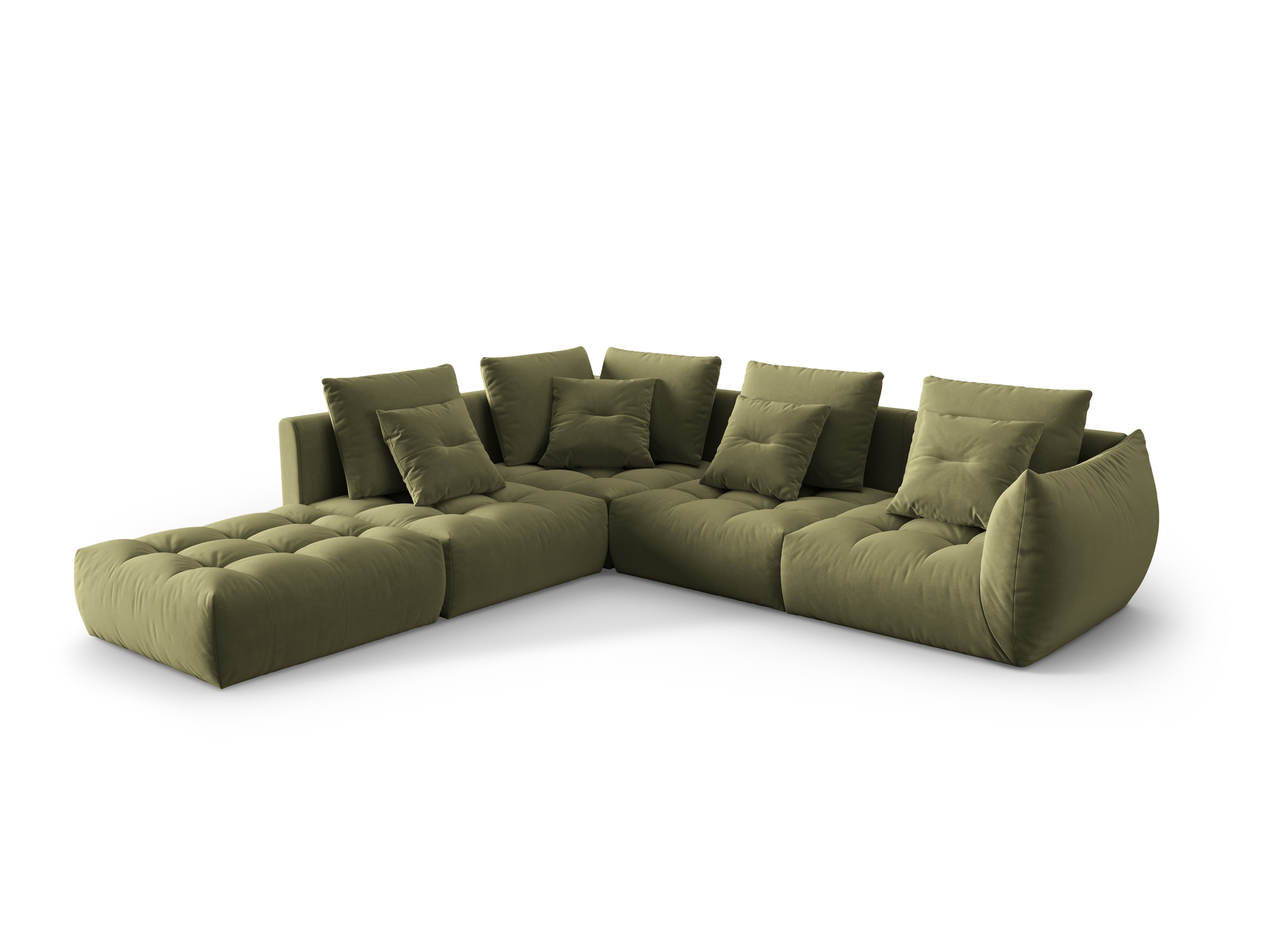 Modulares Samtsofa für 4 Personen, linksseitig, BLOOM, grün
