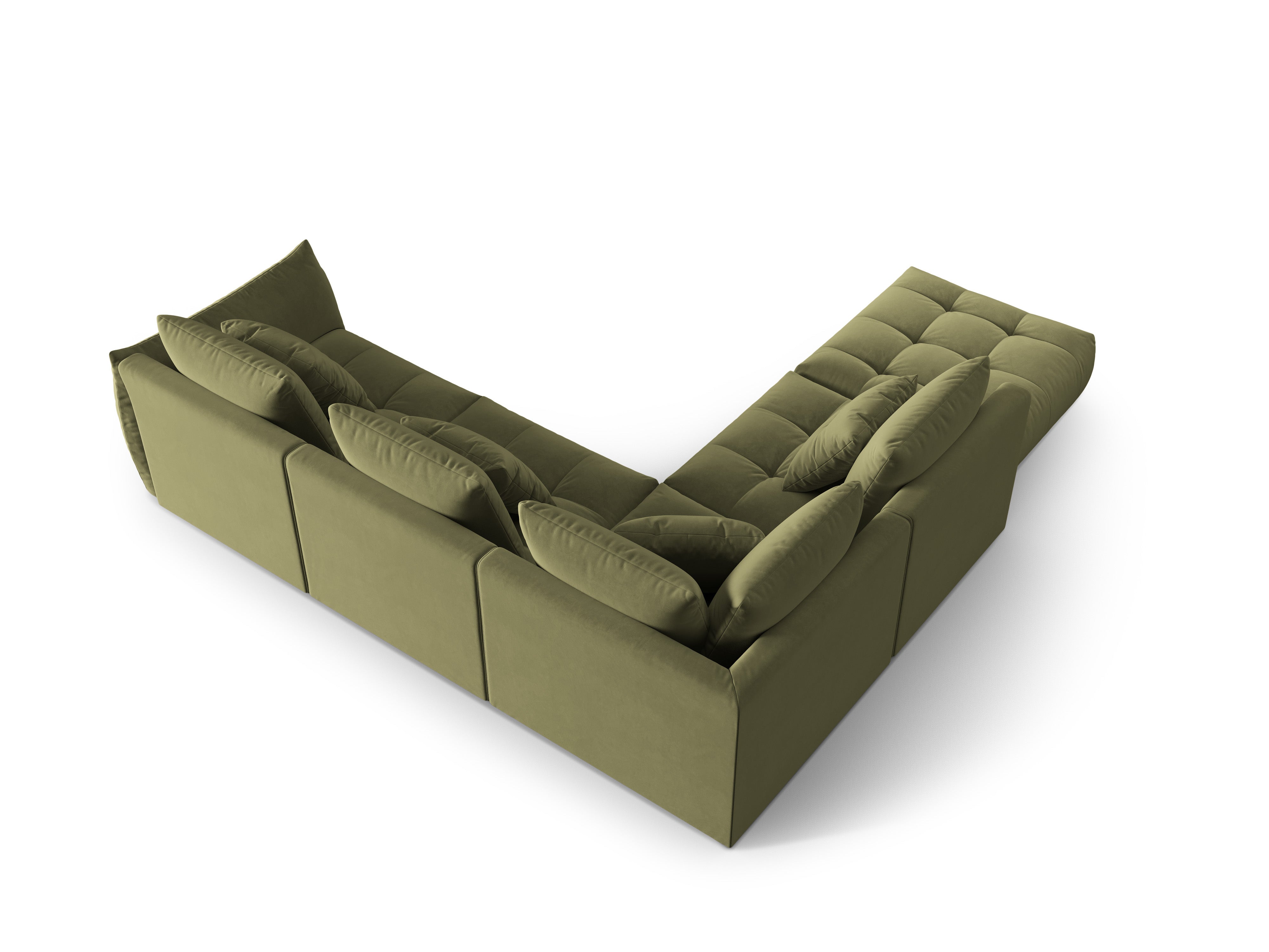 Modulares Samtsofa für 4 Personen, linksseitig, BLOOM, grün