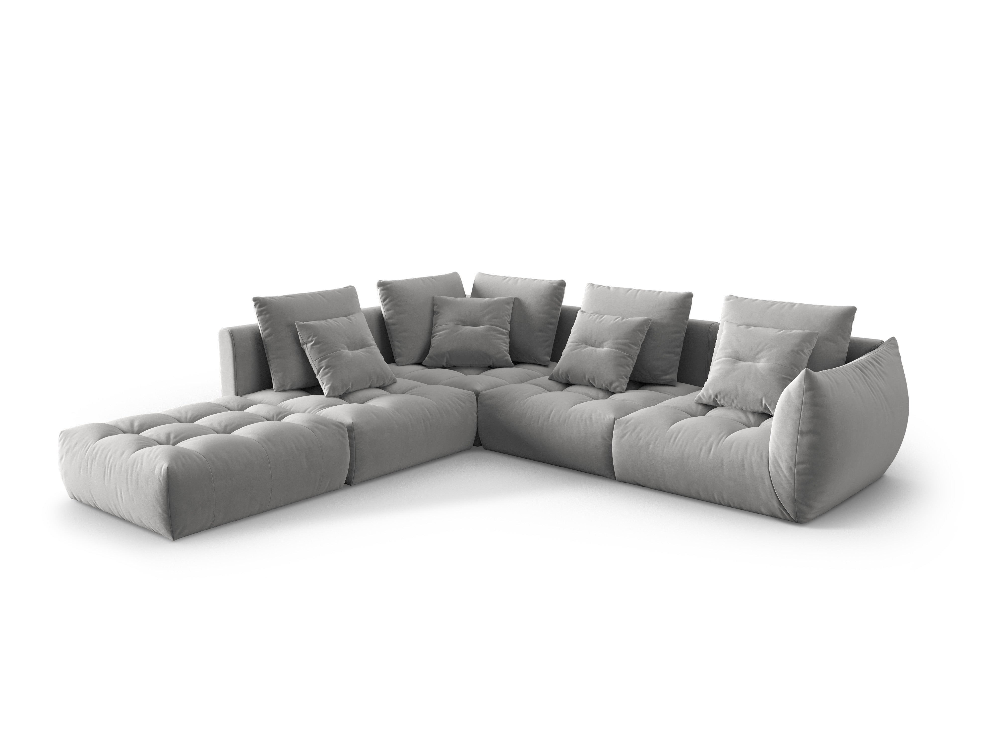 Modularer Samt-Ecksofa für 4 Personen links BLOOM grau