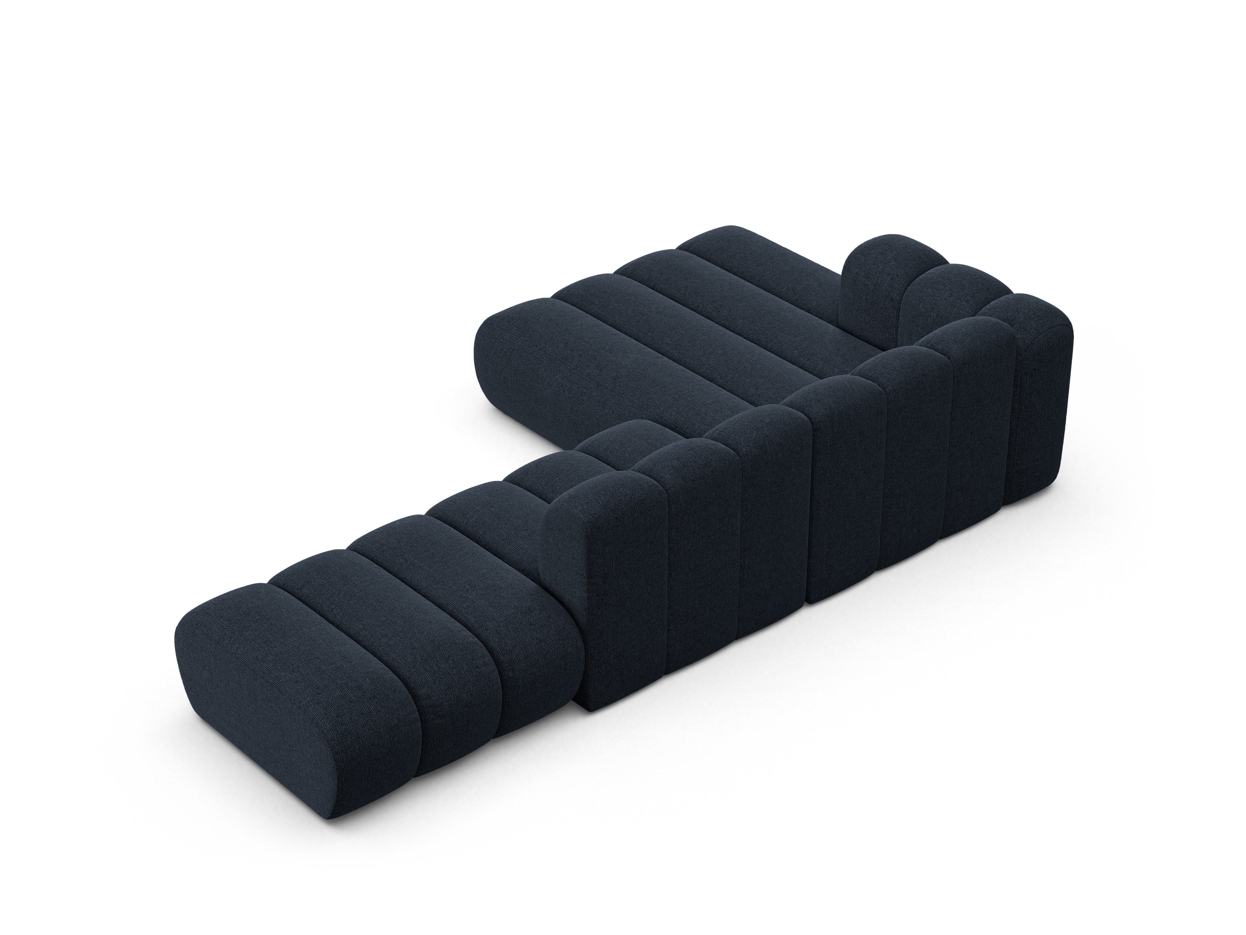Hoekbank voor 5 personen, links LUPINE, marineblauwe chenille