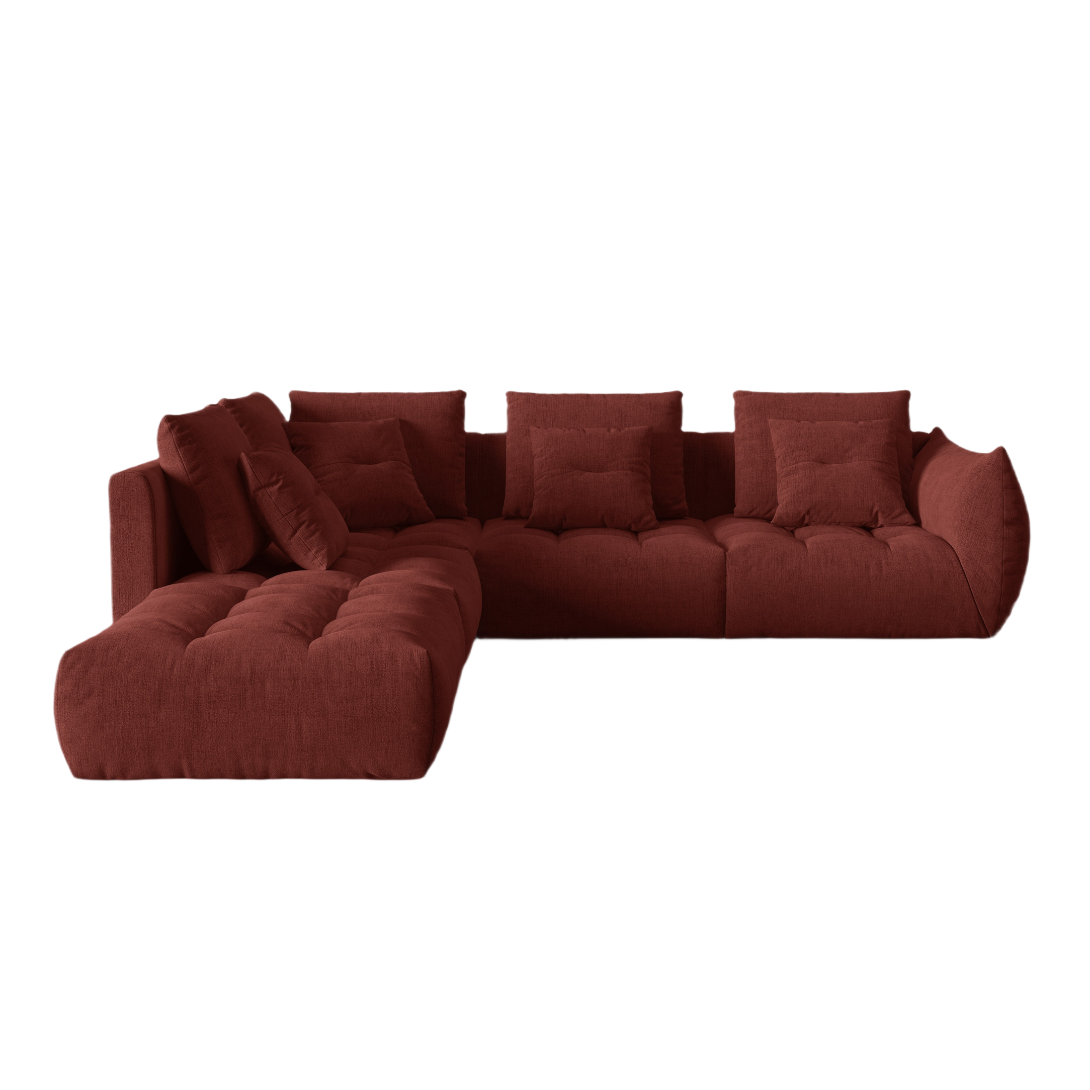 Modulaire hoekbank voor 4 personen, links, BLOOM, rode chenille
