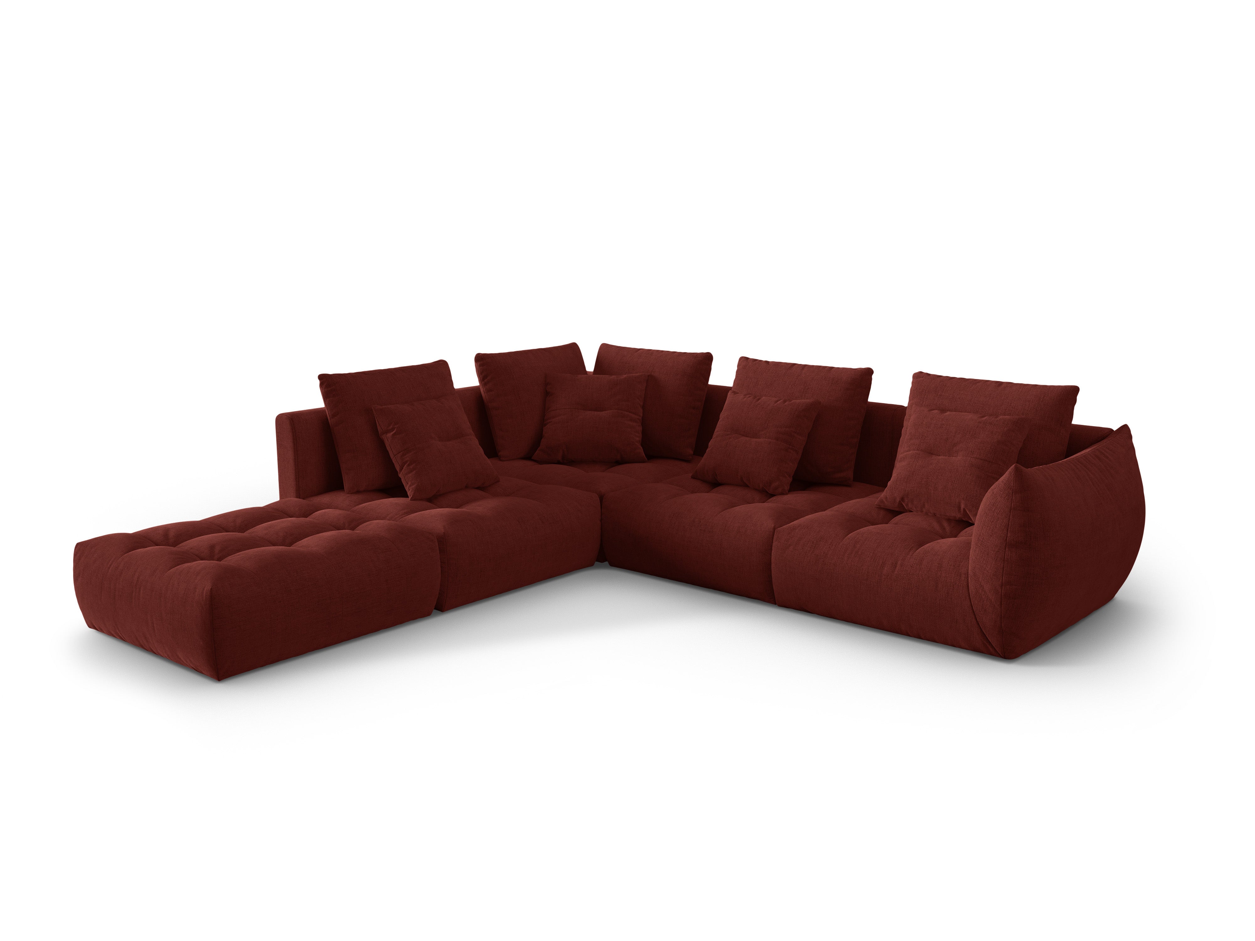Modulaire hoekbank voor 4 personen, links, BLOOM, rode chenille