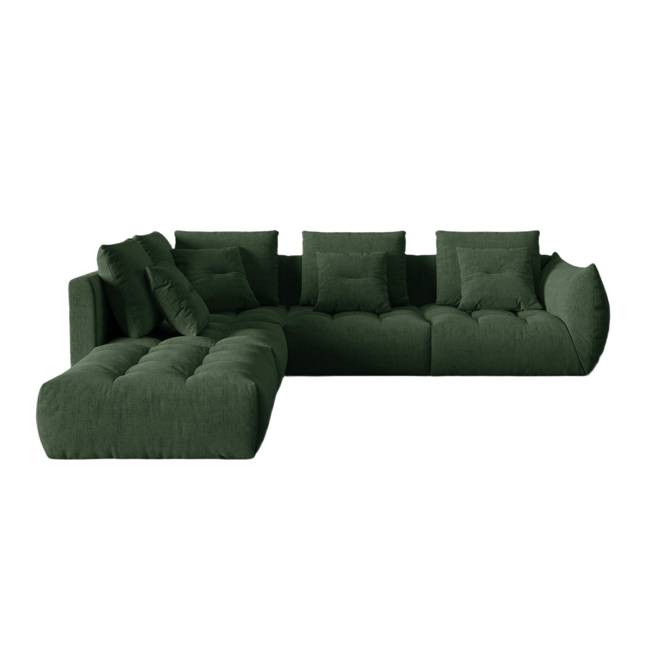 Modular corner sofa for 4 people, left-sided, BLOOM, green chenille