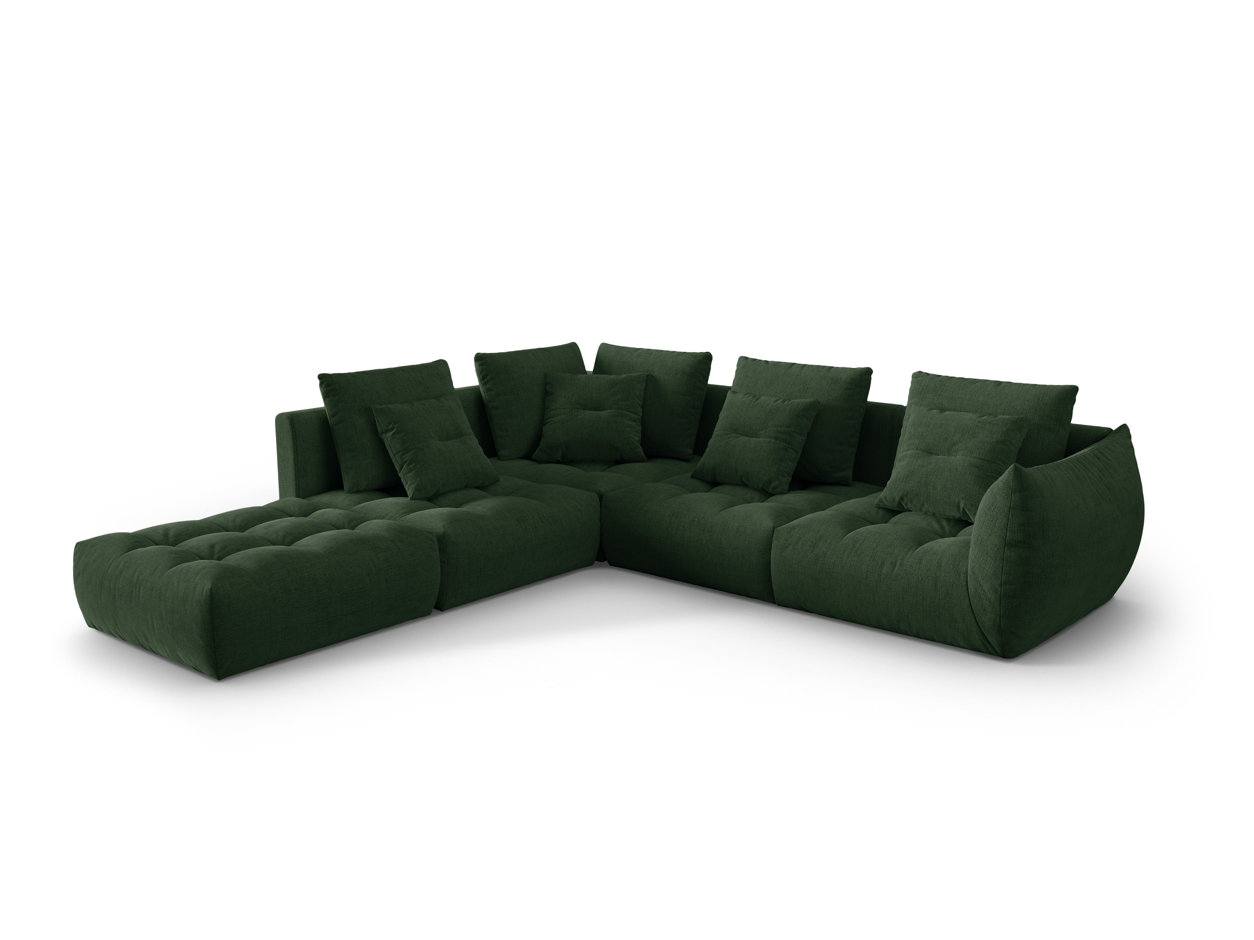 Modular corner sofa for 4 people, left-sided, BLOOM, green chenille