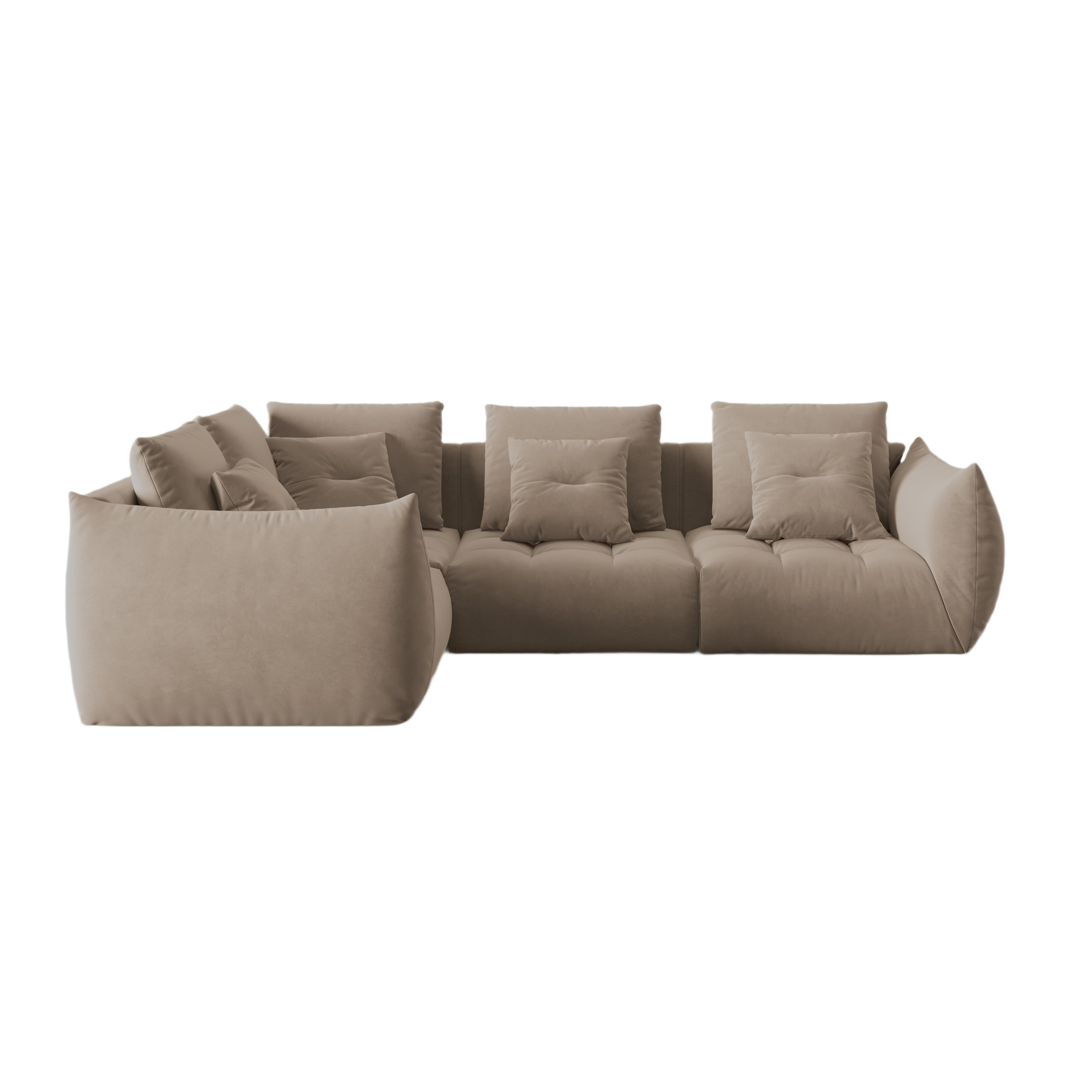 Modular velvet corner sofa for 3 people, left-sided, BLOOM in light brown