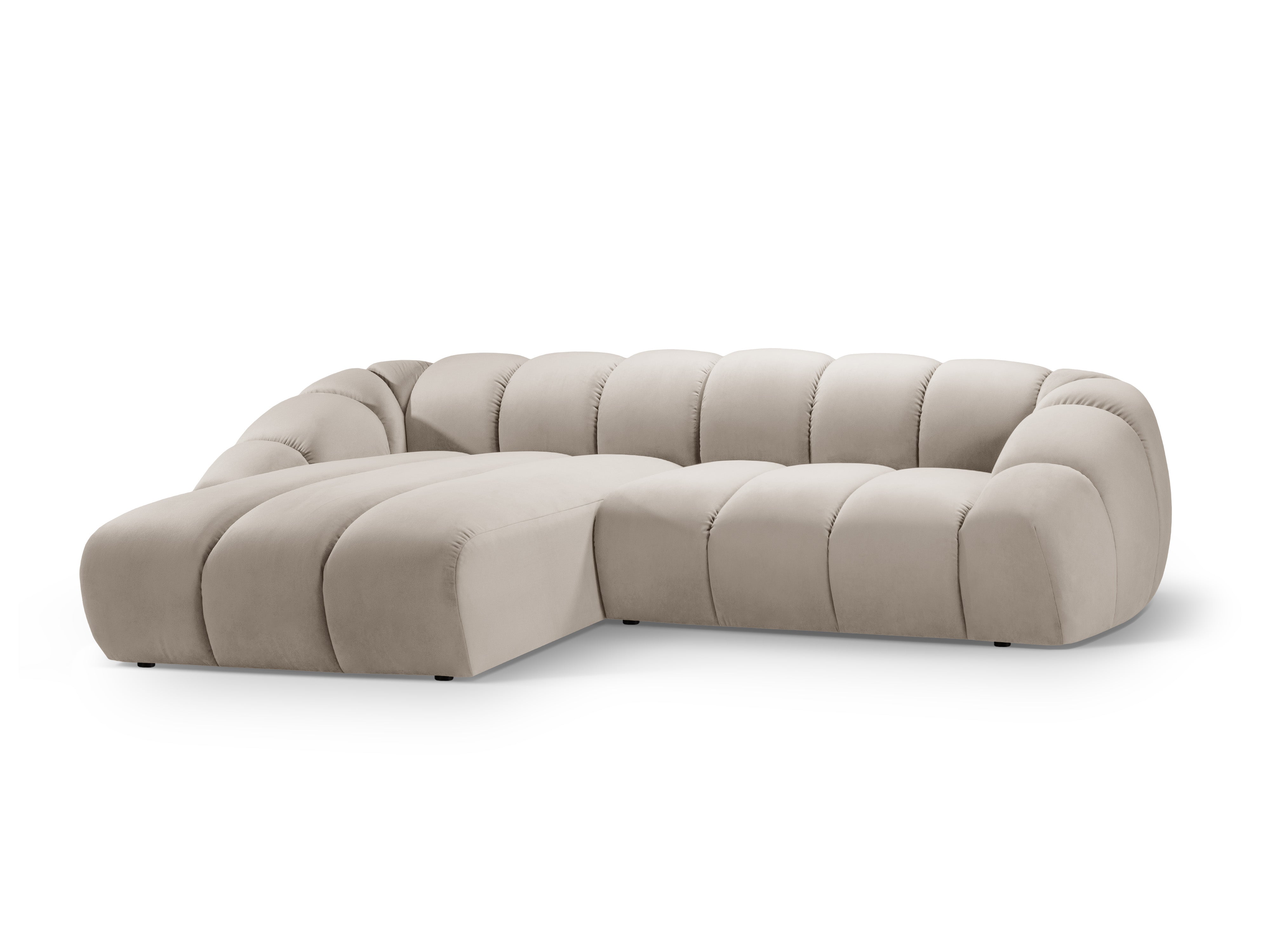Fluwelen hoekbank voor 4 personen, links, DIANA, beige