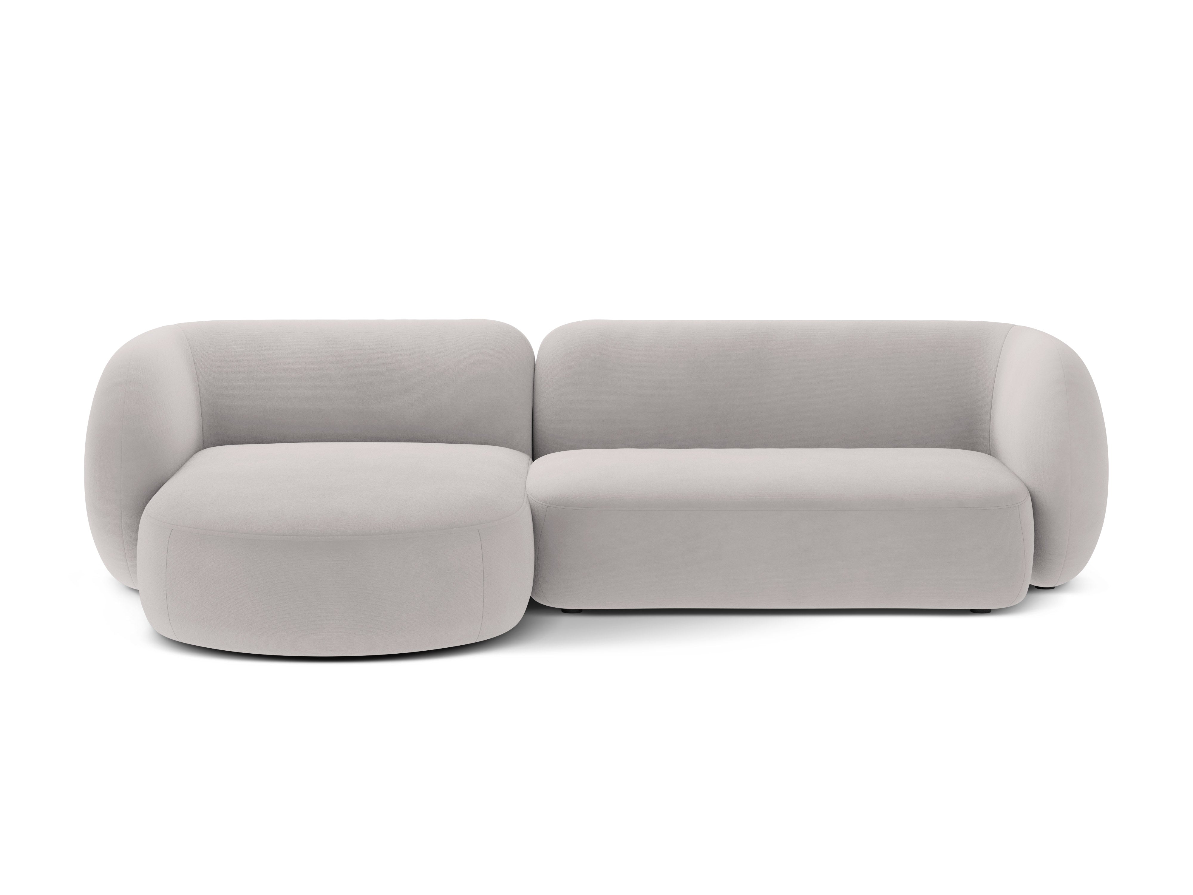 Left-facing velvet corner sofa for 3 people KATE light gray