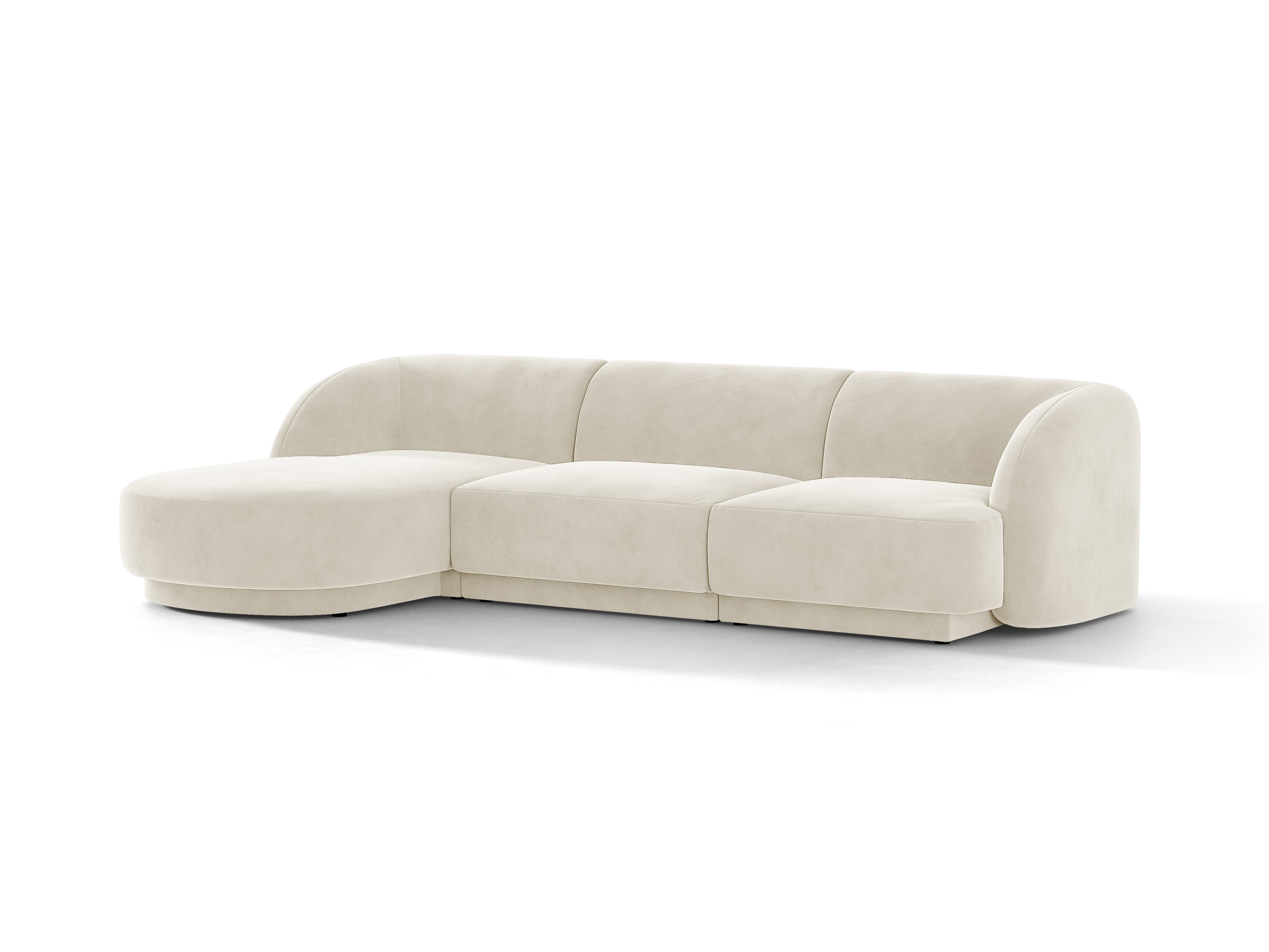 Fluwelen hoekbank voor 4 personen, links MILEY, beige