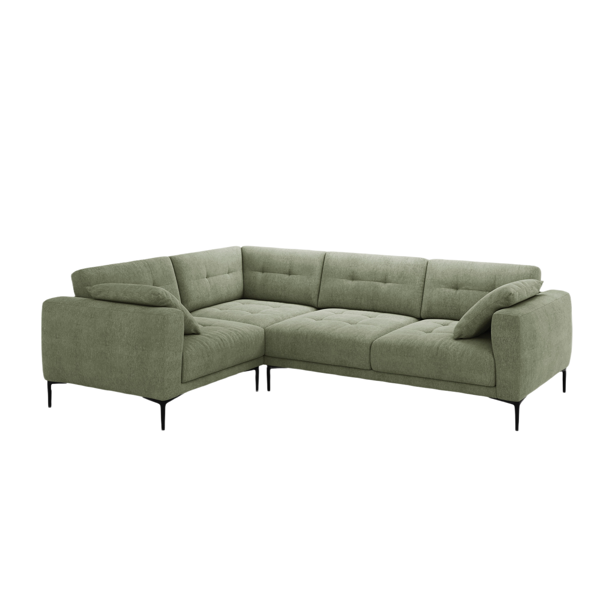 Left-facing L-shaped corner sofa BEMY in olive chenille