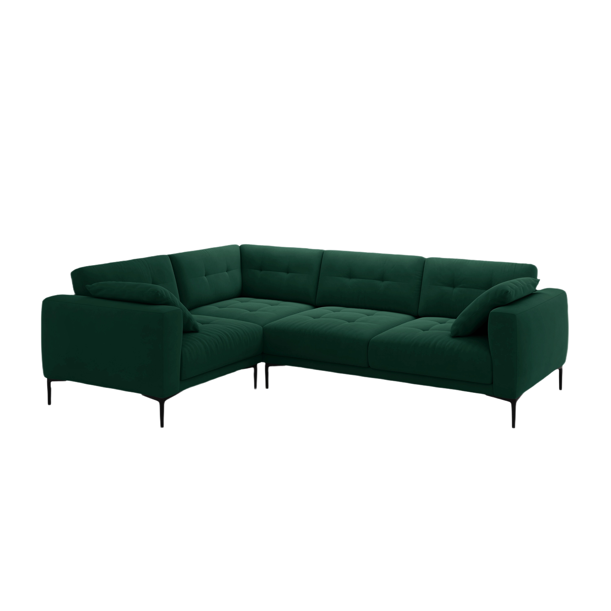 Left-facing L-shaped velvet corner sofa BEMY in bottle green