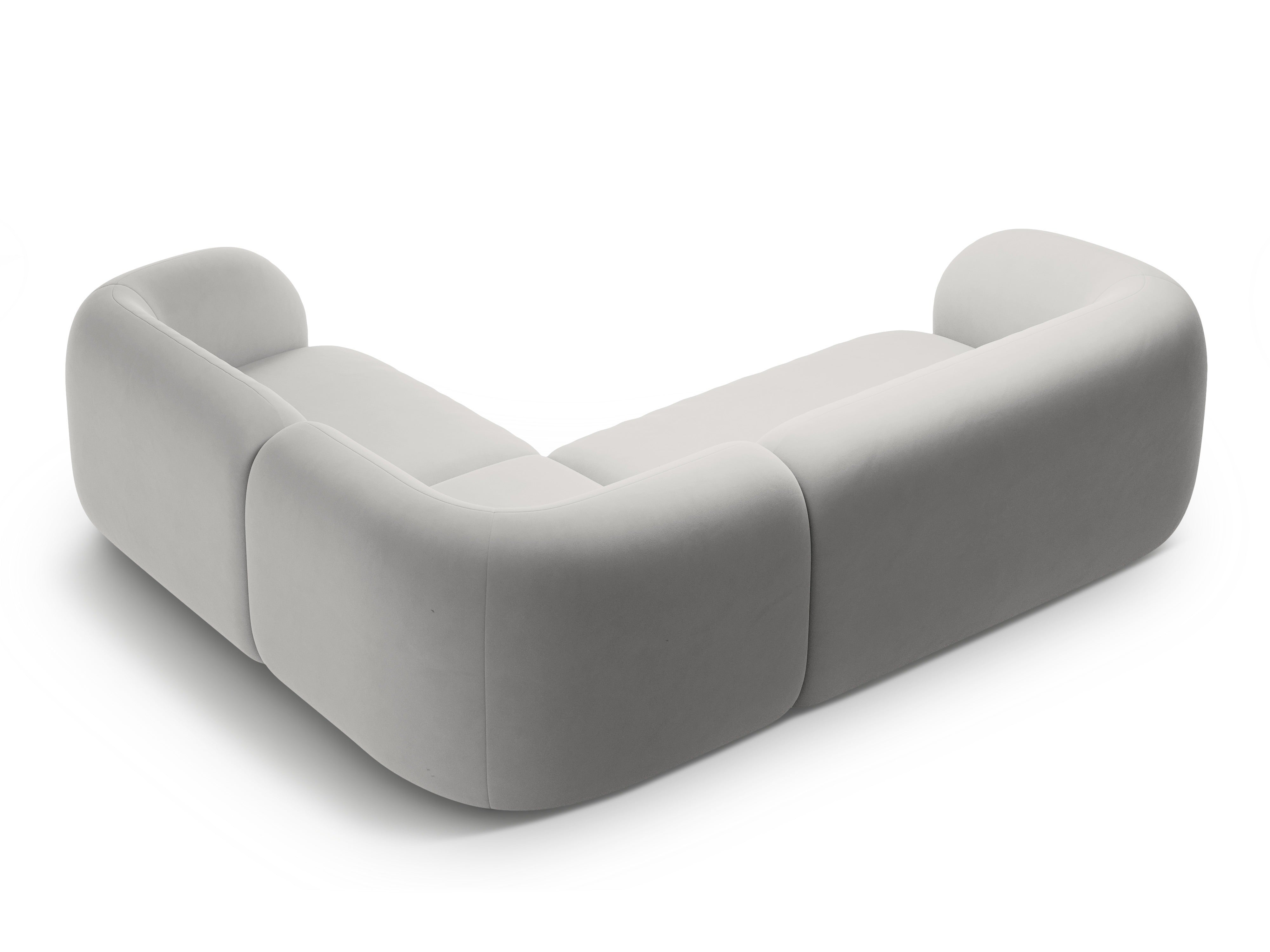 Right-facing velvet corner sofa for 4 people KATE light gray