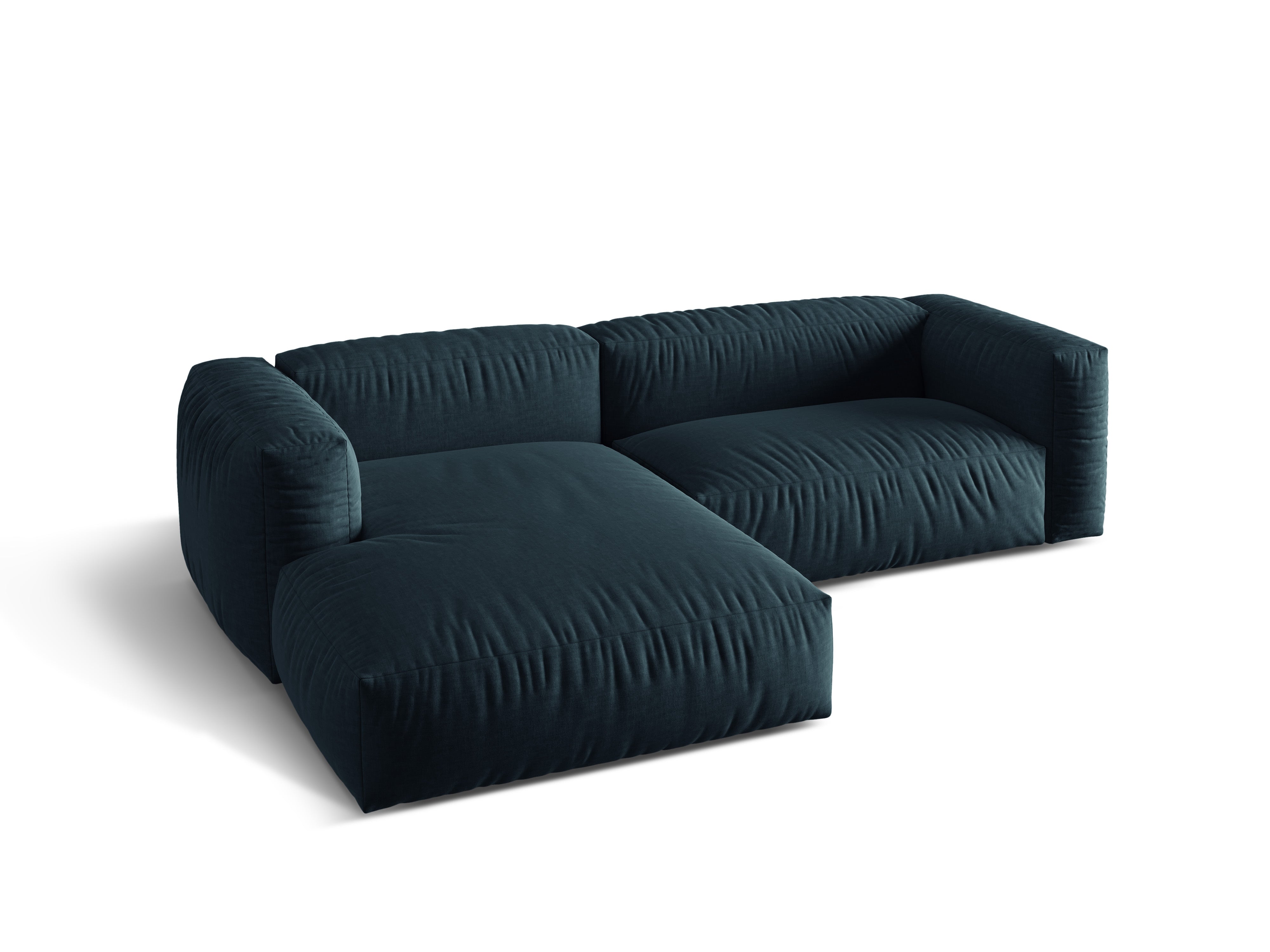 Linker 2-zits hoekbank MARTINA in spijkerstof blauw