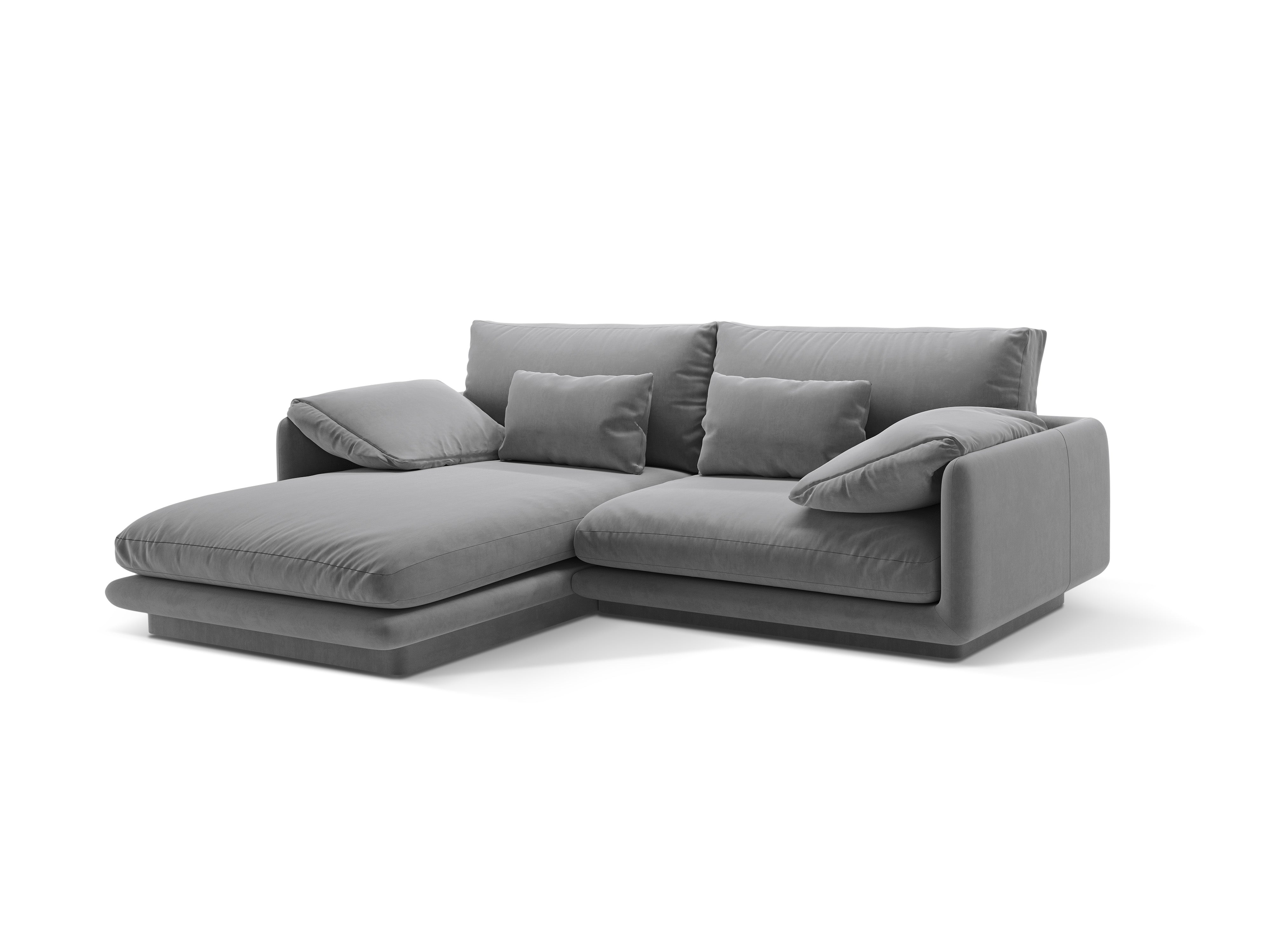 Velours hoekbank 3-zits links TORINO lichtgrijs