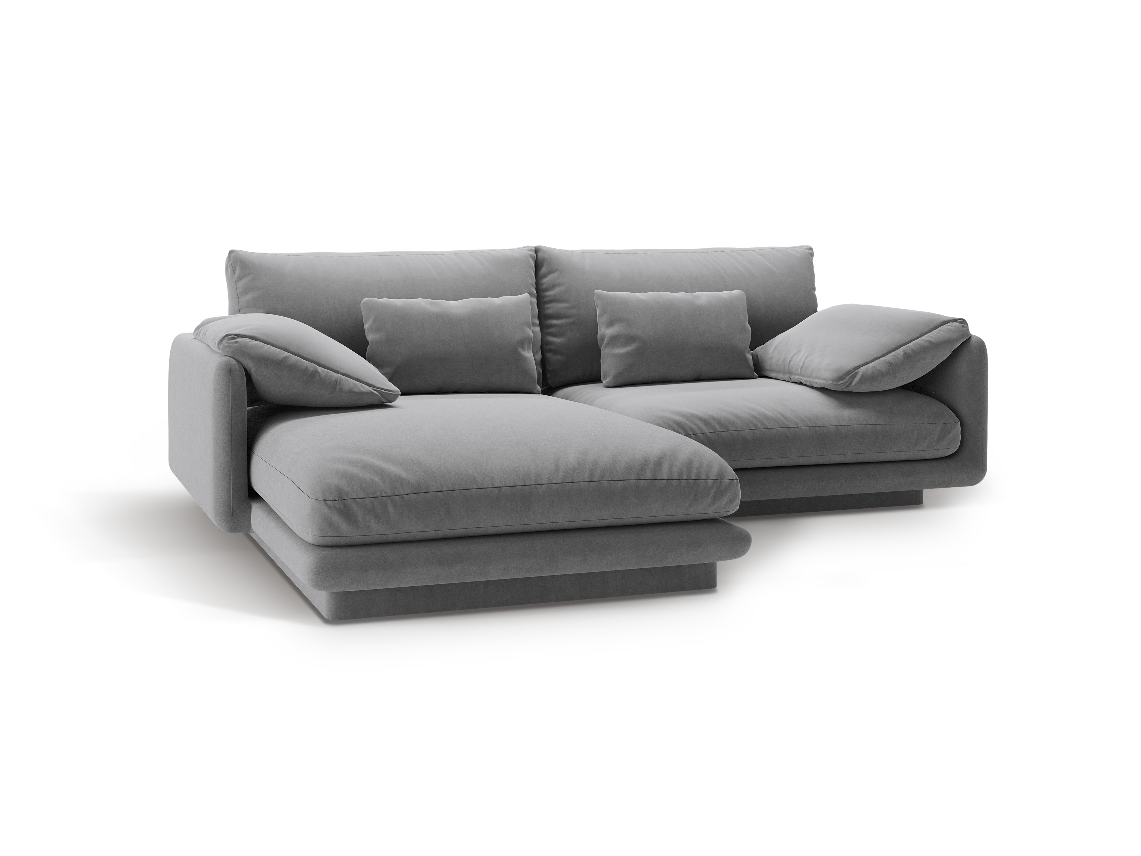 Velours hoekbank 3-zits links TORINO lichtgrijs