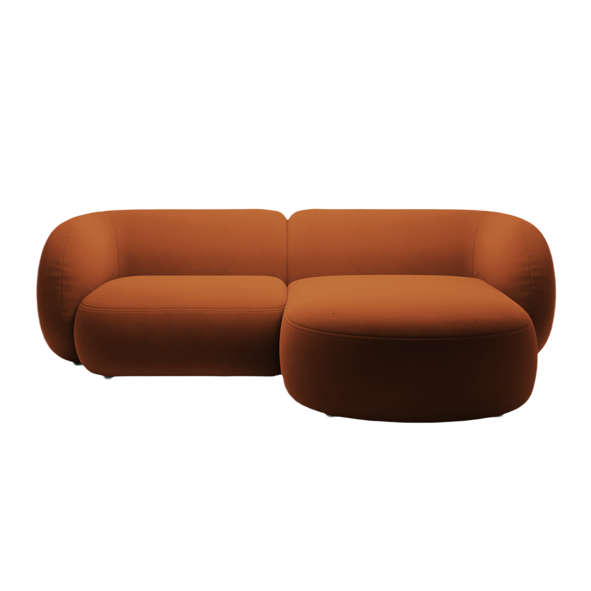 Tweedelige rechtse fluwelen hoekbank KATE terracotta
