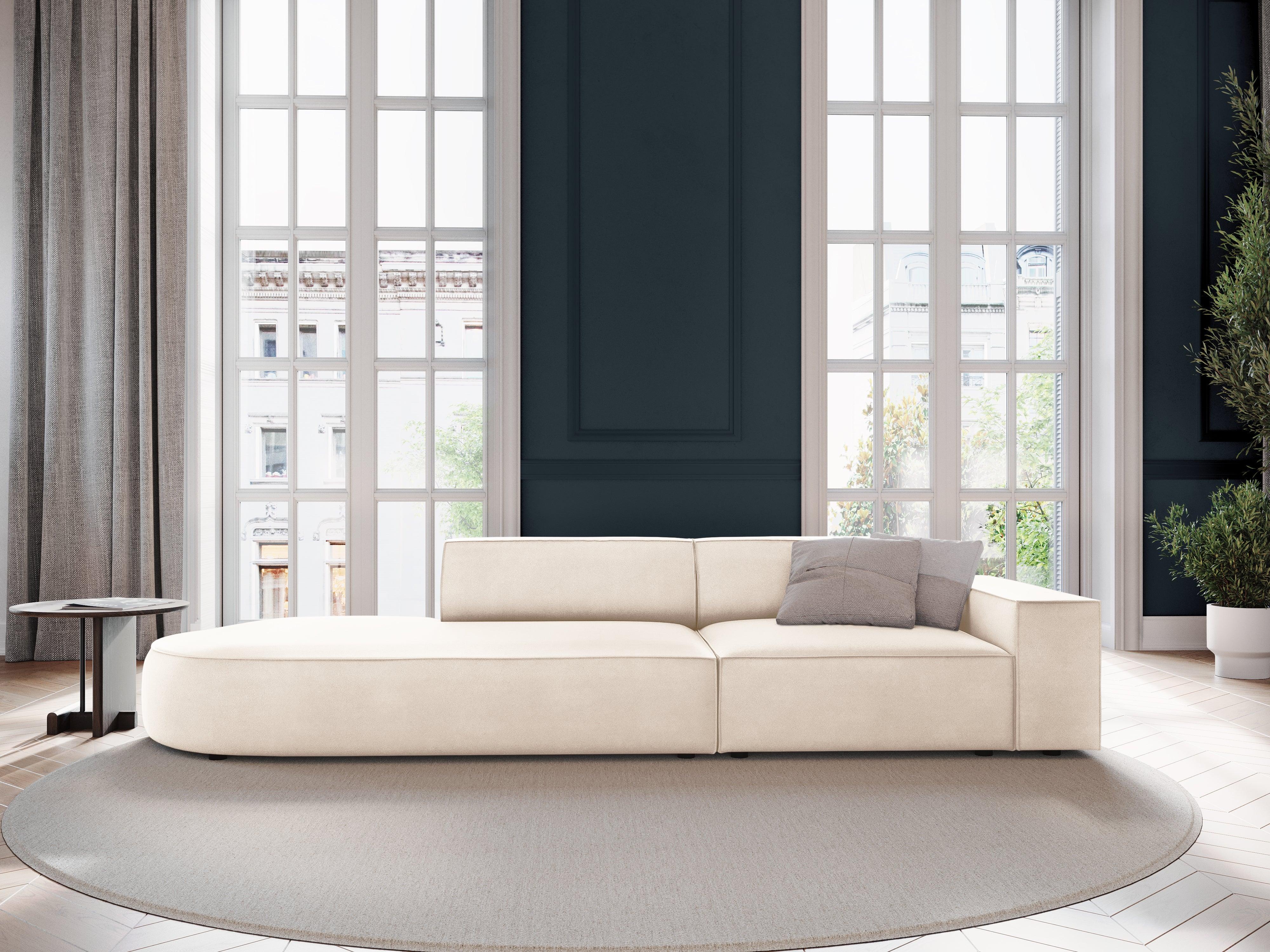 Sofa aksamitna lewostronna okrągła 3-osobowa JODIE jasnobeżowy Micadoni Eye on Design