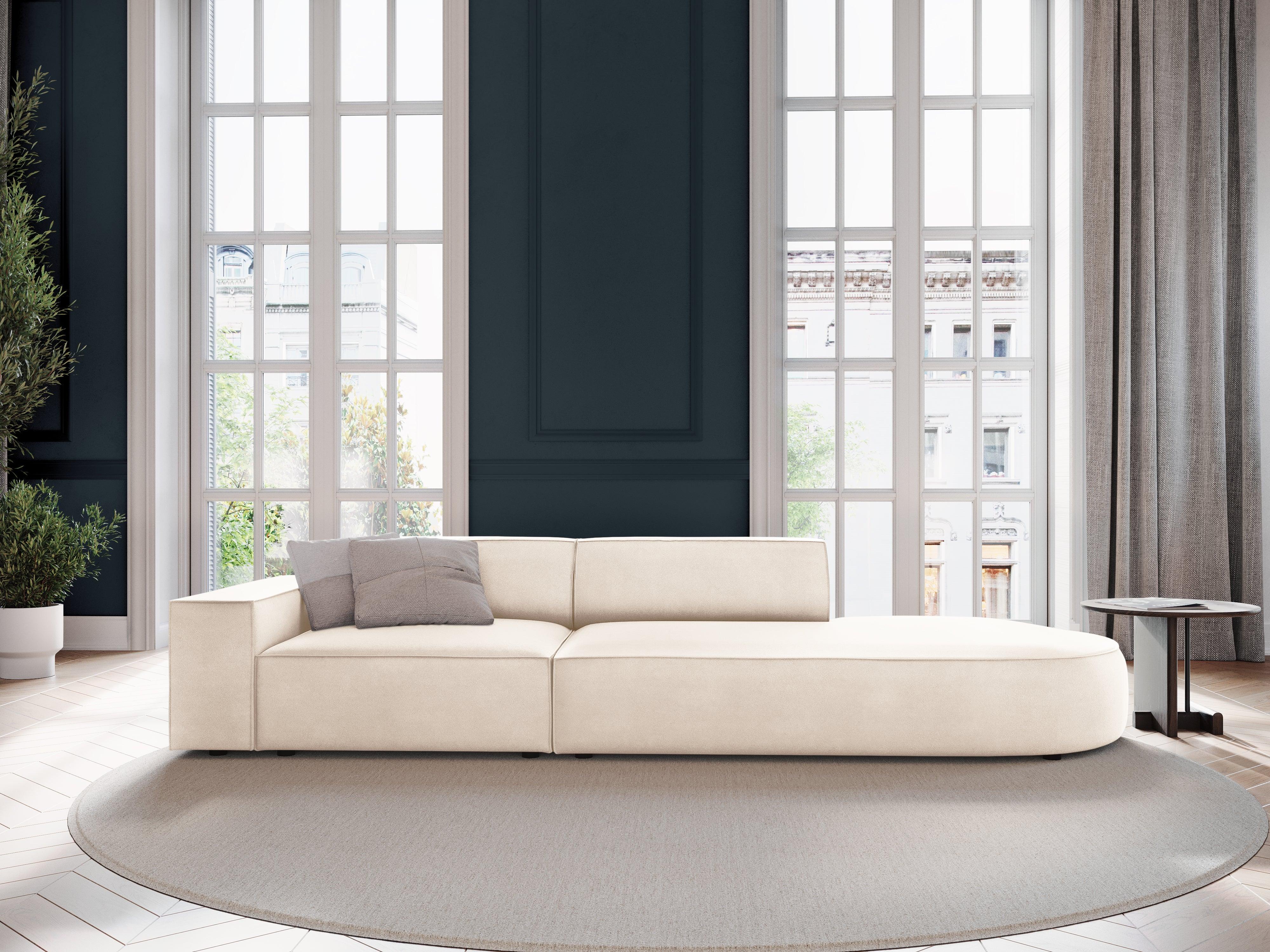 Sofa aksamitna prawostronna okrągła 3-osobowa JODIE jasnobeżowy Micadoni Eye on Design