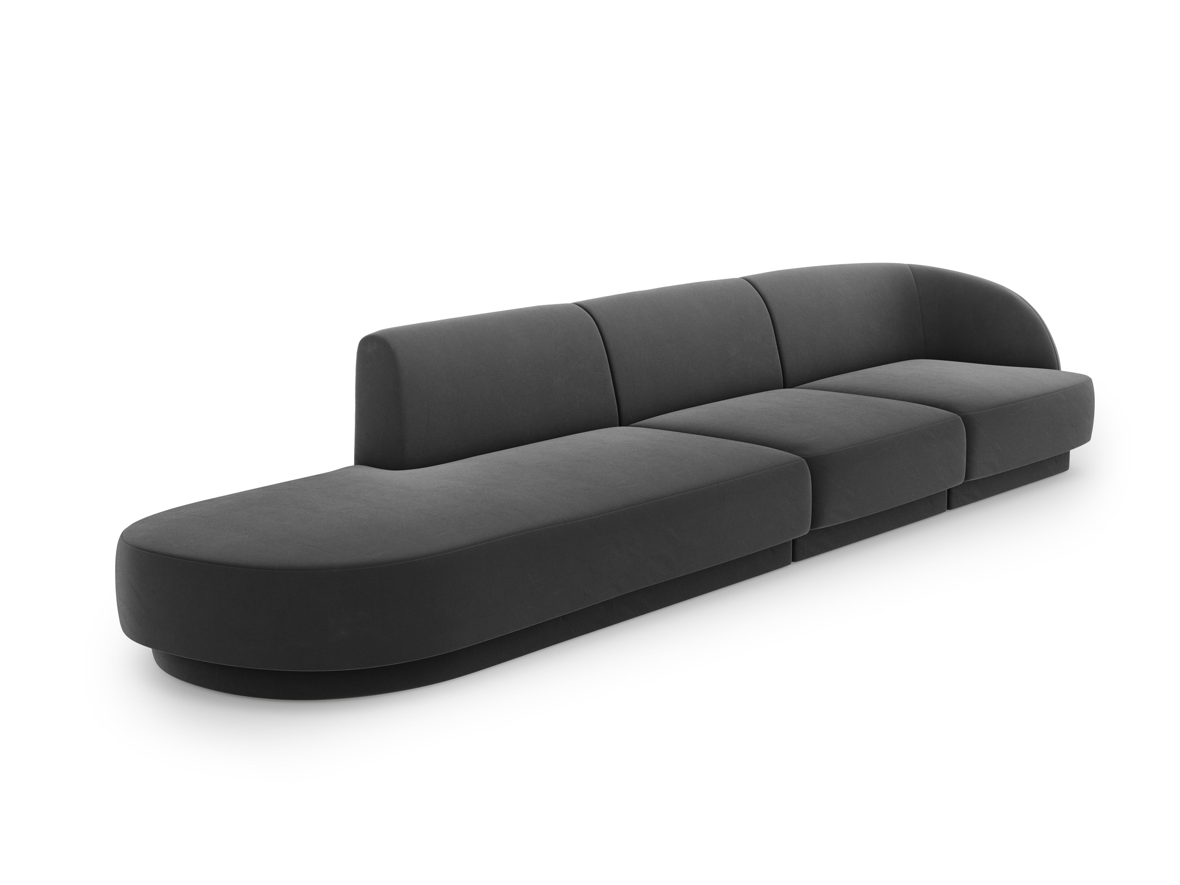 Sofa aksamitna lewostronna 4-osobowa otwarta MILEY ciemnoszary Micadoni Eye on Design