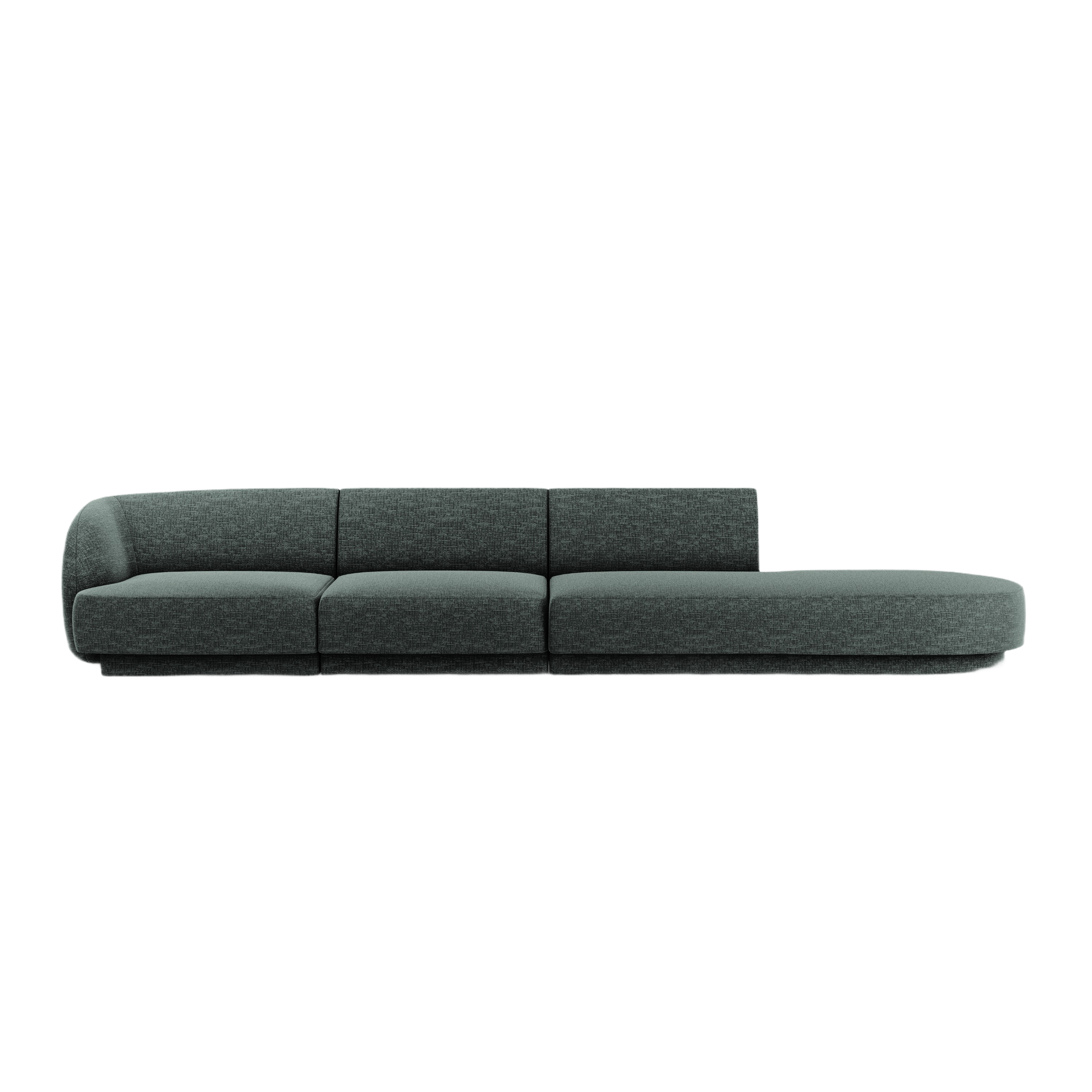 Right-facing 4-seater open sofa MILEY petrol silky chenille