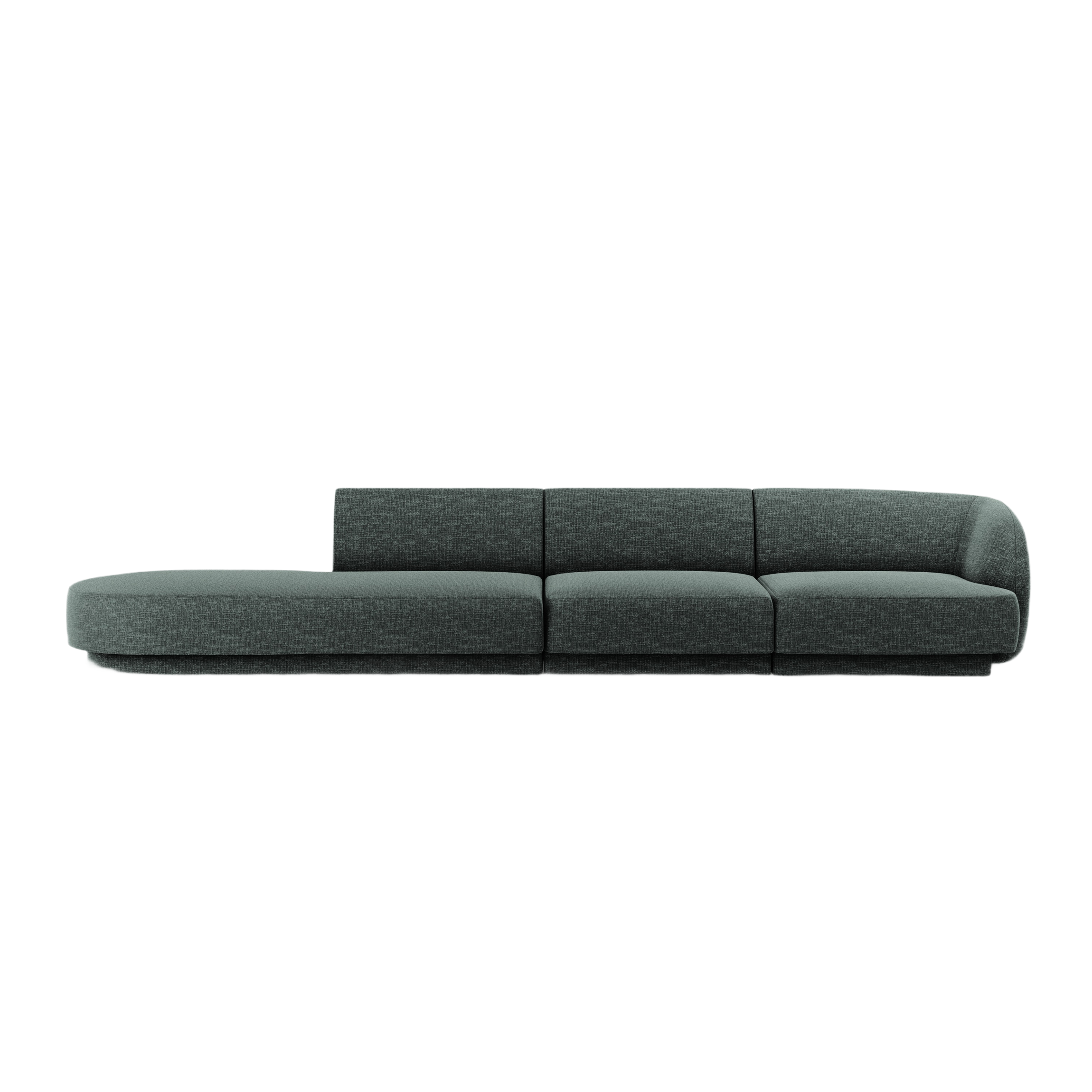 Left-facing 4-seater open sofa MILEY petrol chenille silky