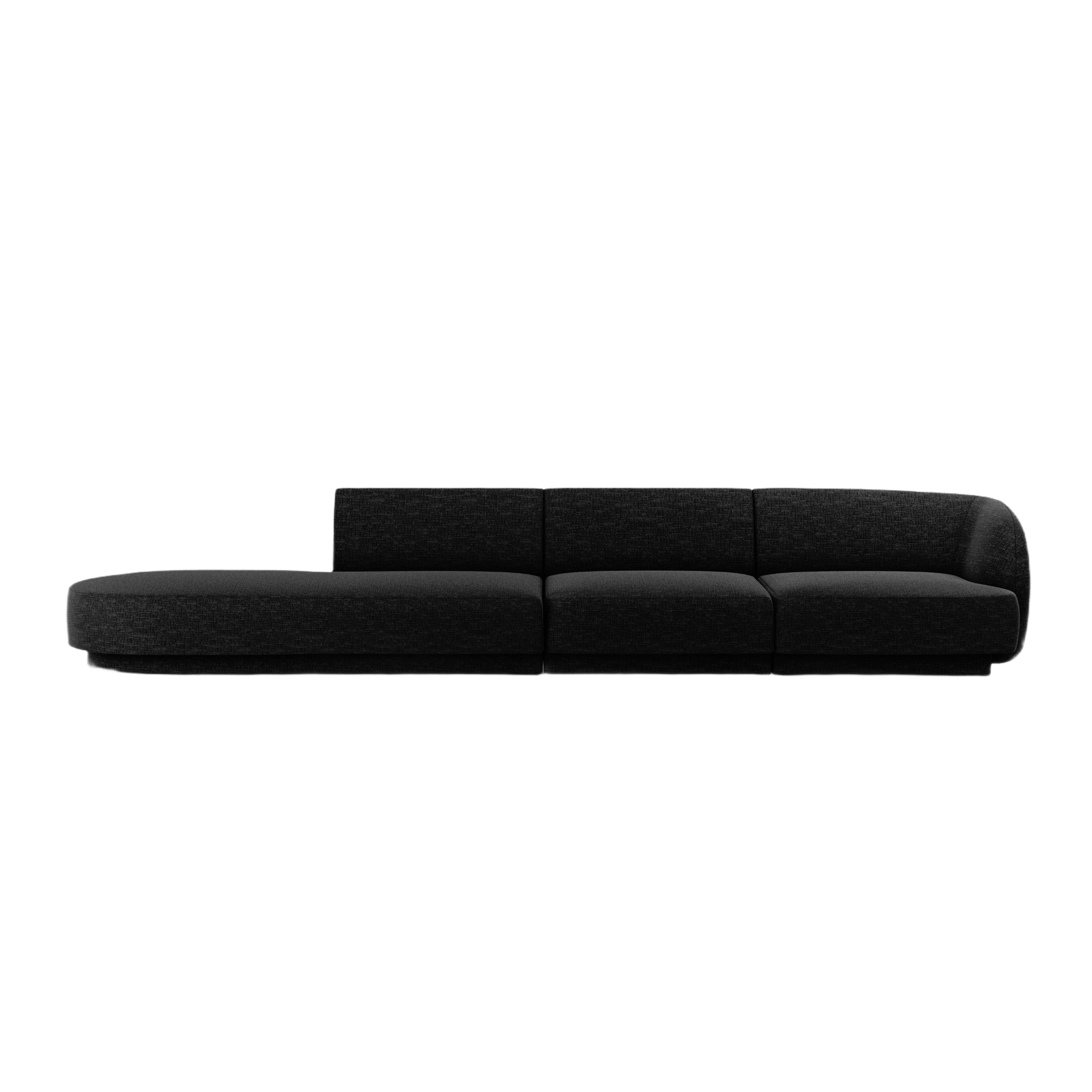 Left-facing 4-seater open sofa MILEY black chenille silky