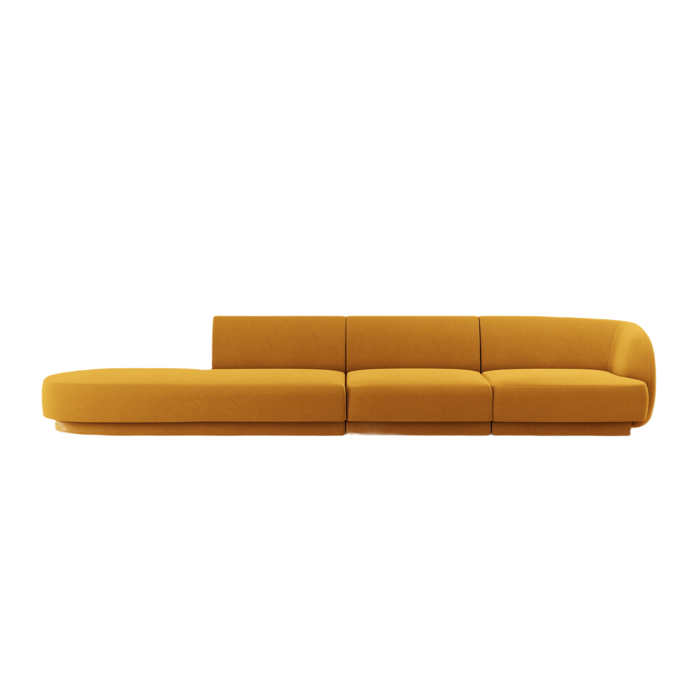 Open left-sided velvet sofa for 4 people MILEY yellow