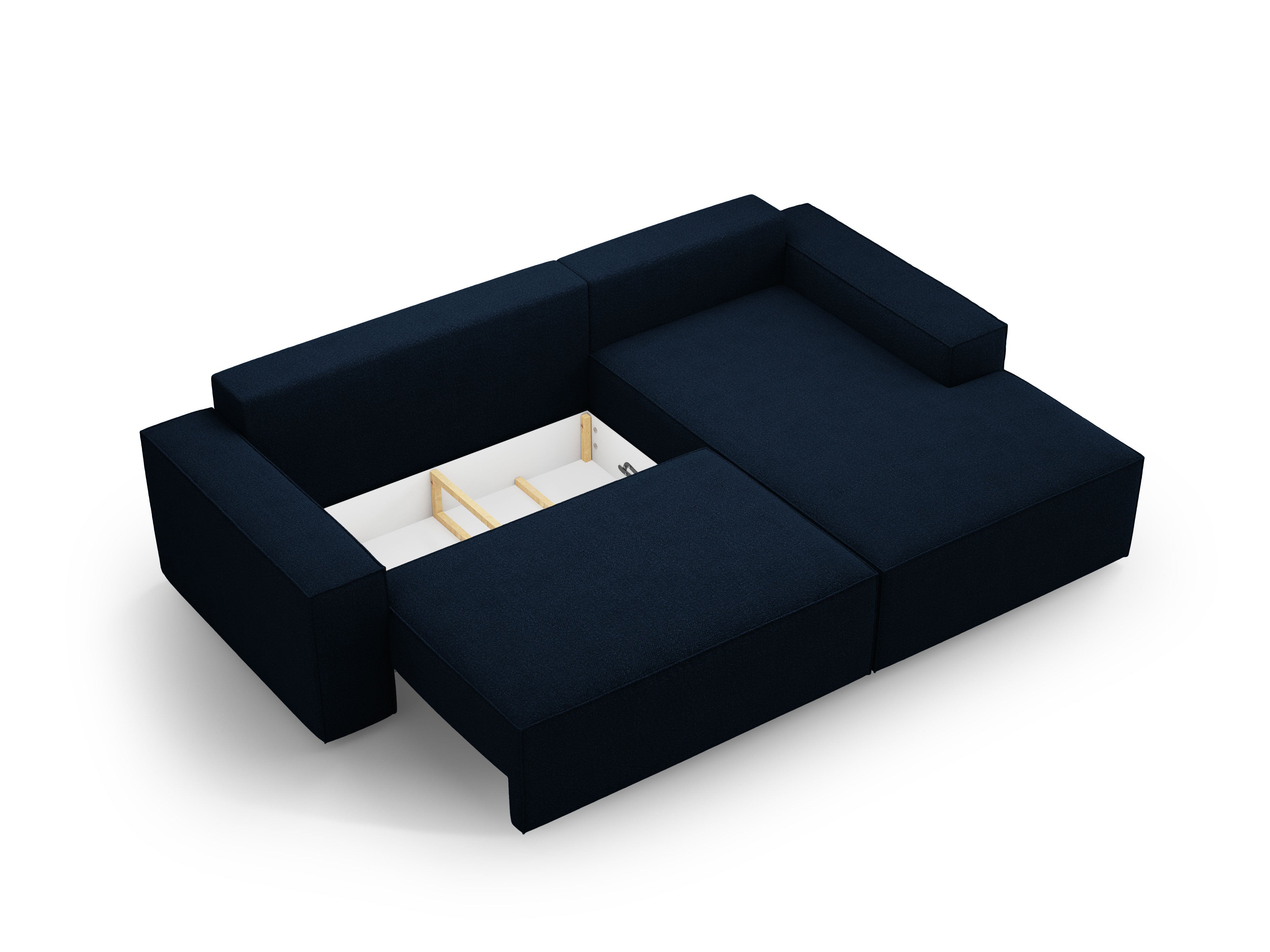 Right-facing corner sofa bed JODIE dark blue boucle
