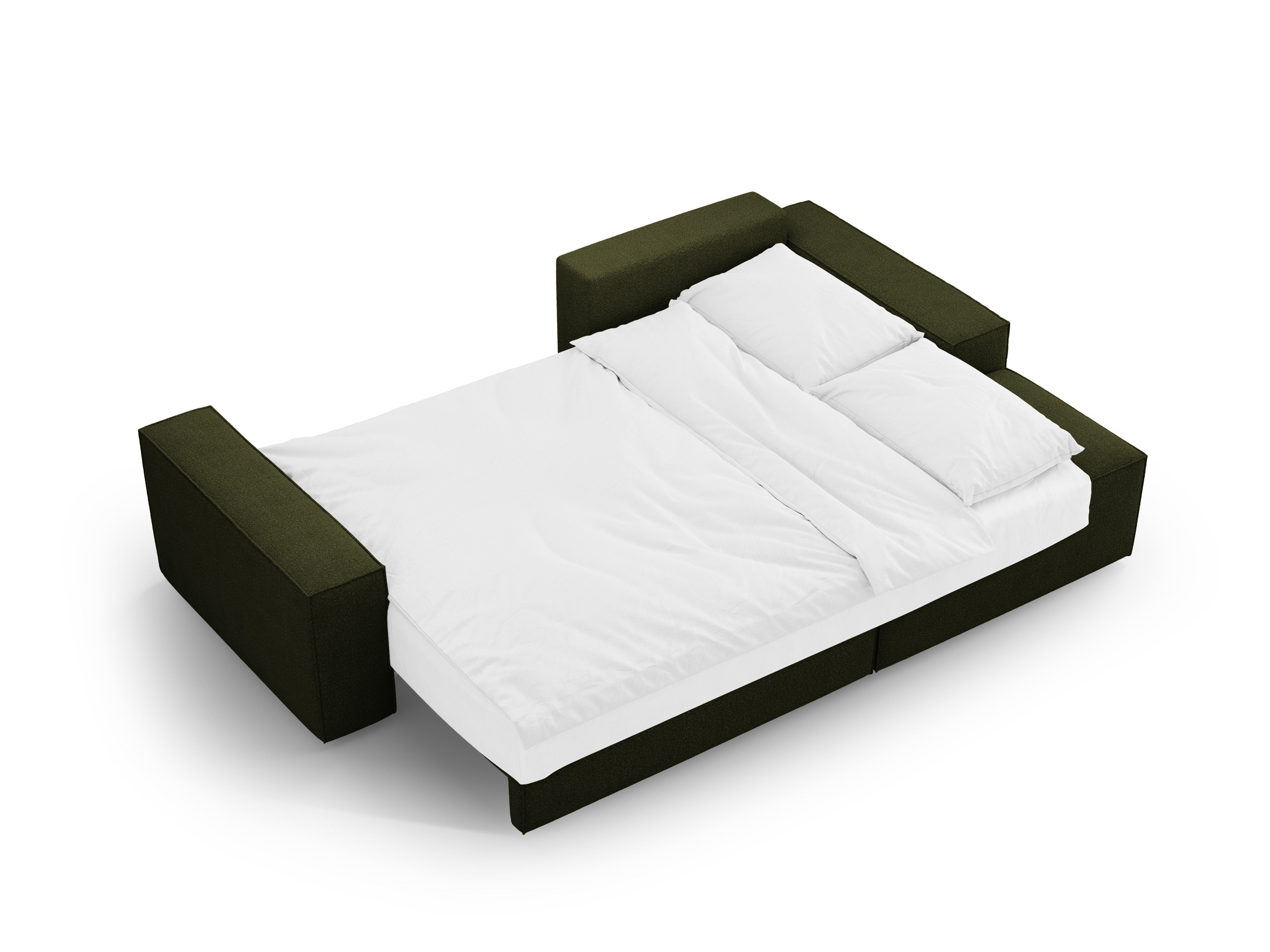 Right-facing corner sofa bed JODIE dark olive green boucle