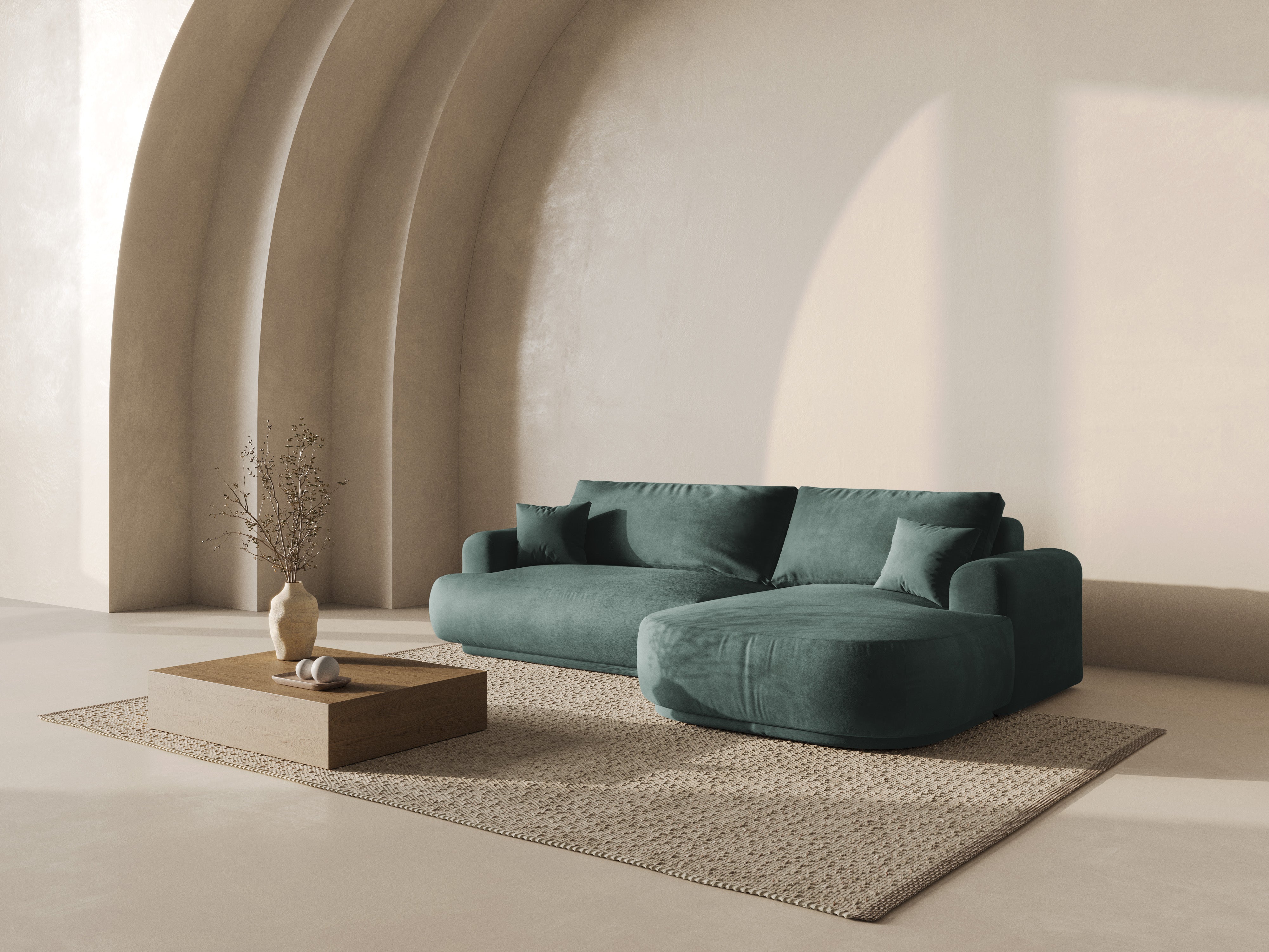 Right -sided velvet corner with Ella Petrol sleeping function