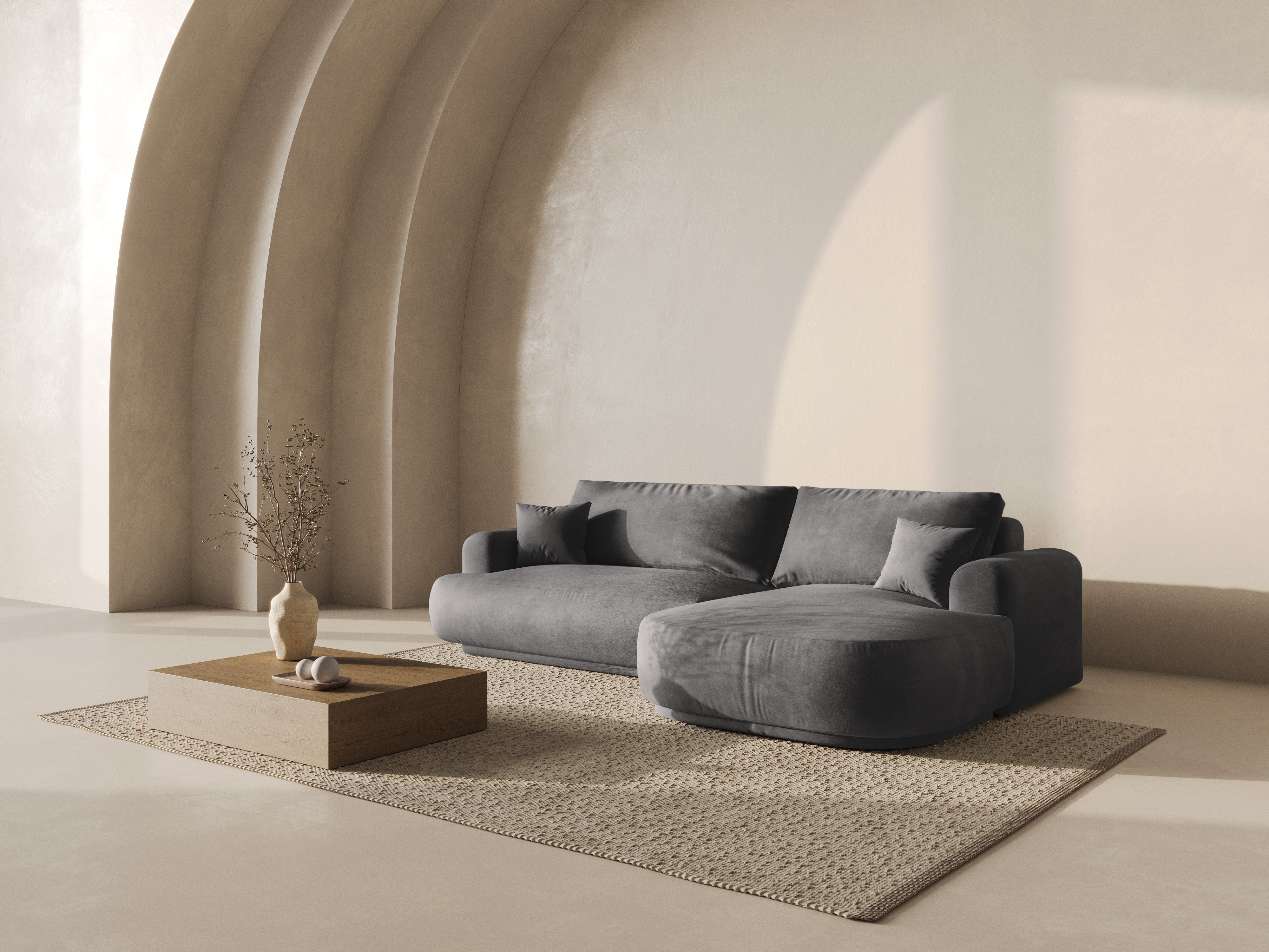 Right -sided velvet corner with Ella Gray sleeping function