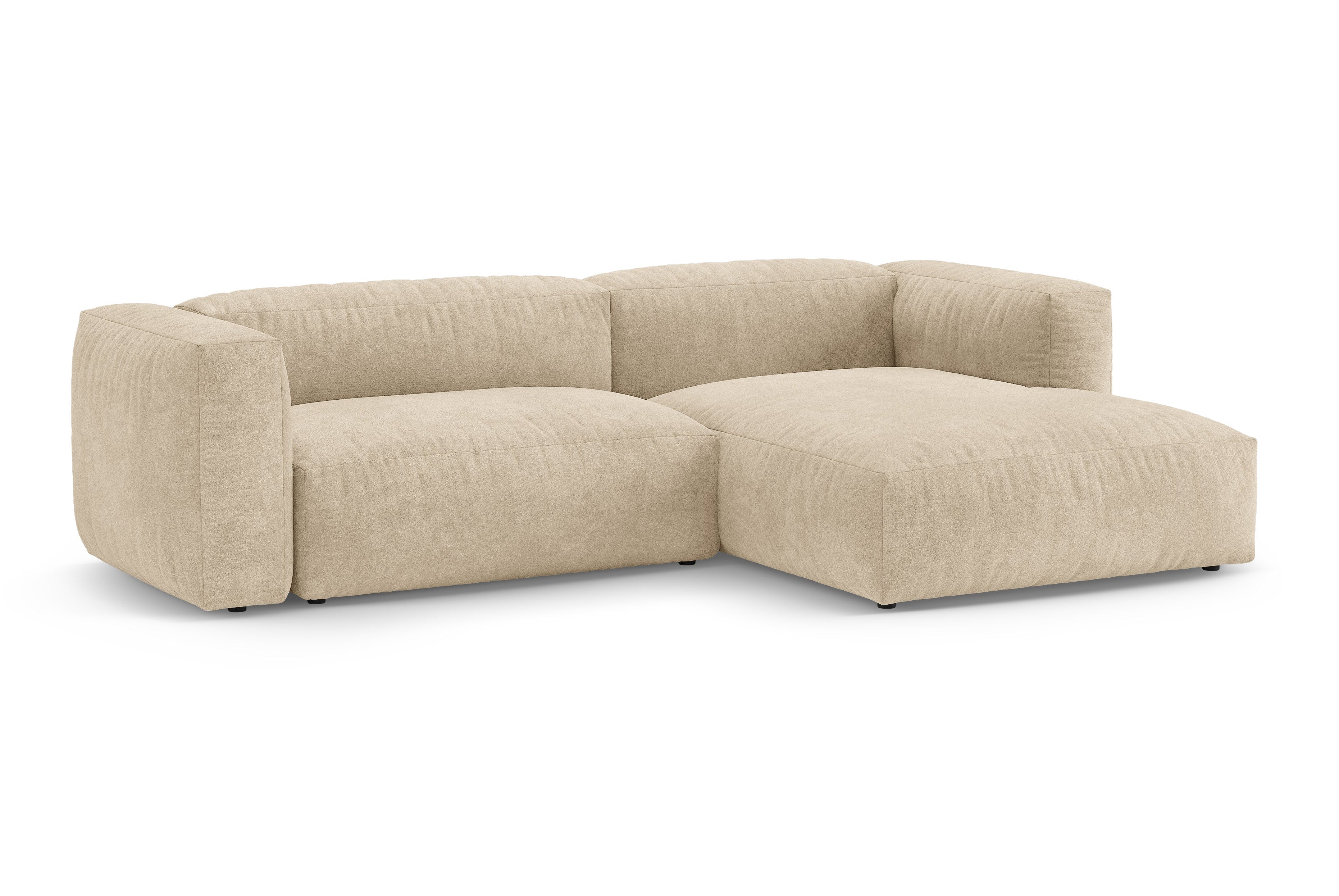 Samt-Ecksofa rechts mit Schlaffunktion MARTINA hellbeige
