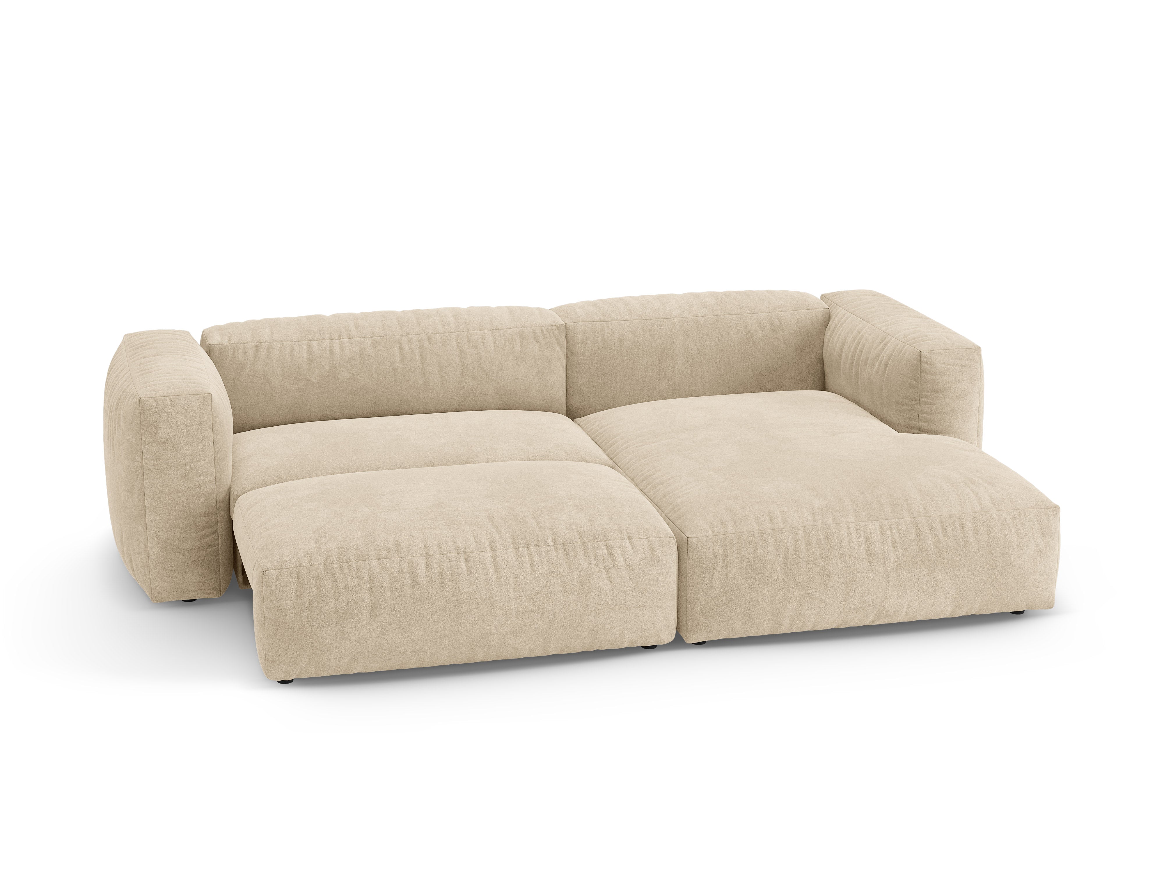 Samt-Ecksofa rechts mit Schlaffunktion MARTINA hellbeige