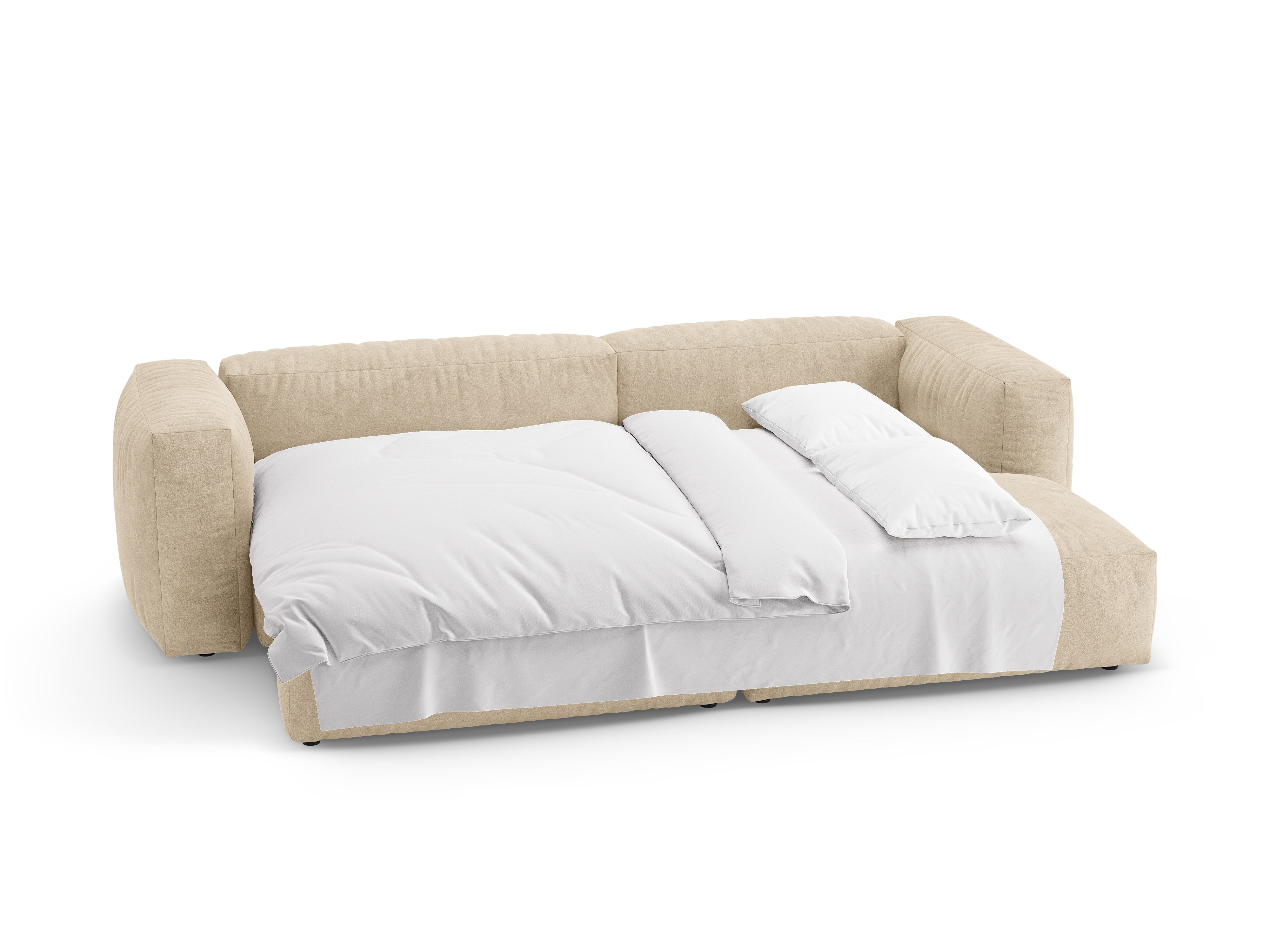 Samt-Ecksofa rechts mit Schlaffunktion MARTINA hellbeige