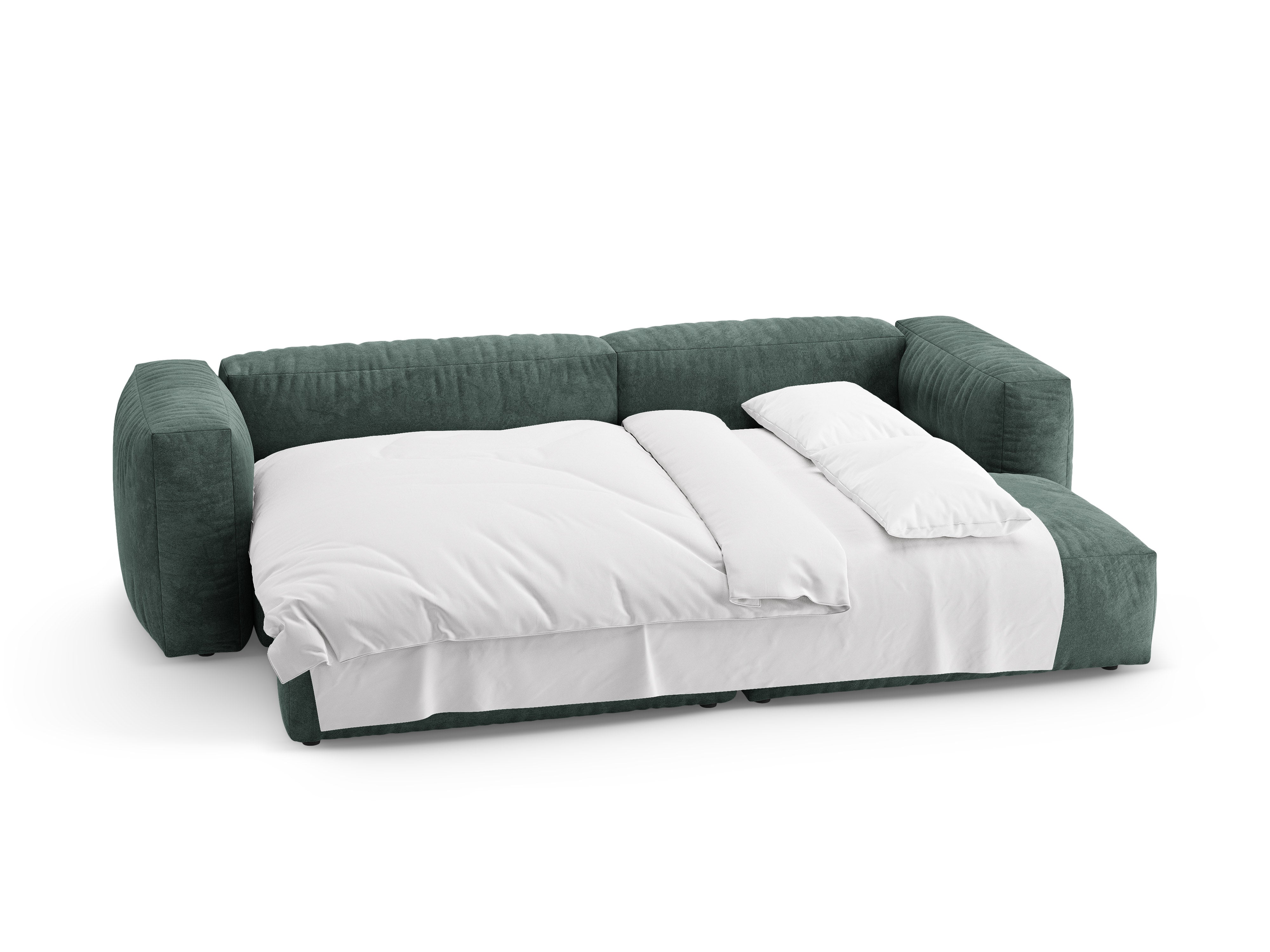 Samt-Ecksofa rechts mit Schlaffunktion MARTINA petrol