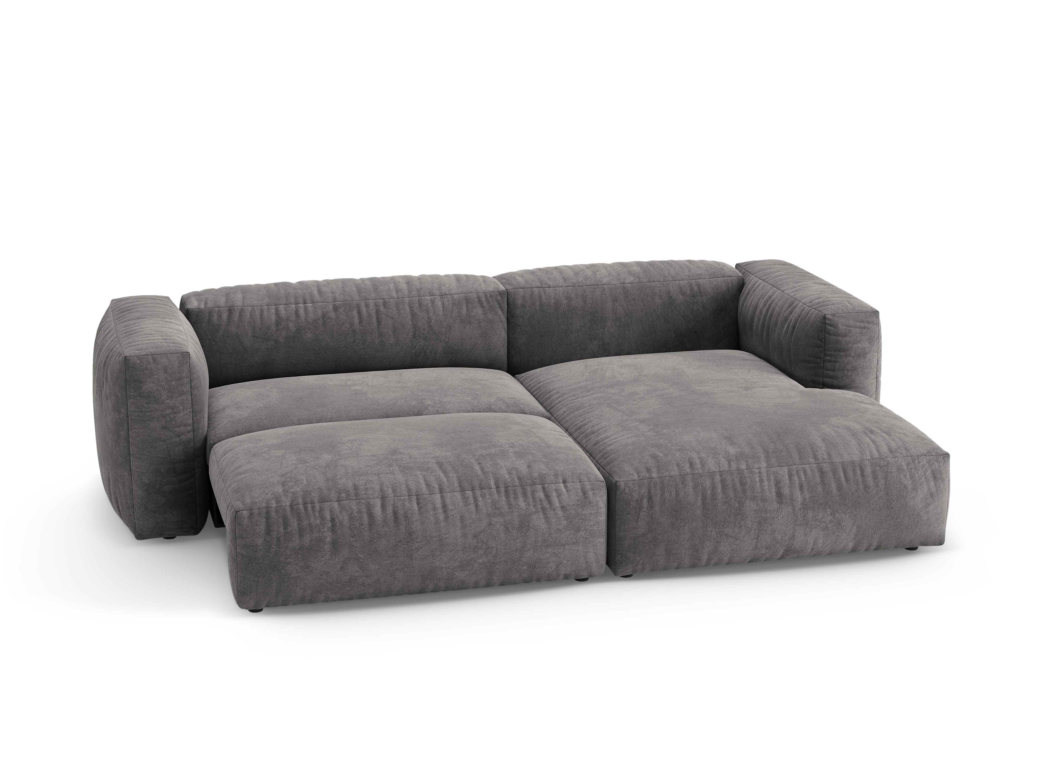 Samt-Ecksofa rechts mit Schlaffunktion MARTINA grau