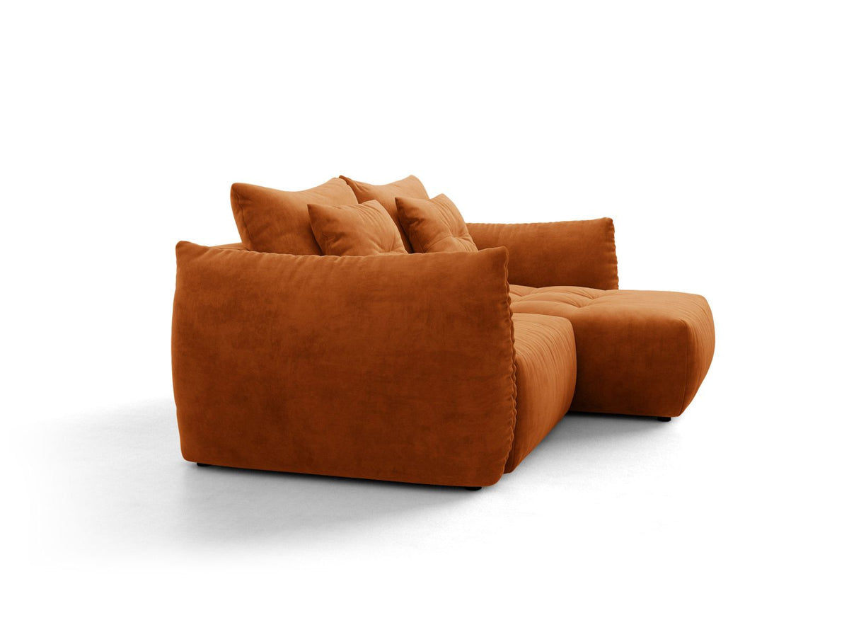 Narożnik aksamitny prawostronny z funkcją spania BLOOM terracotta – ujęcie 3