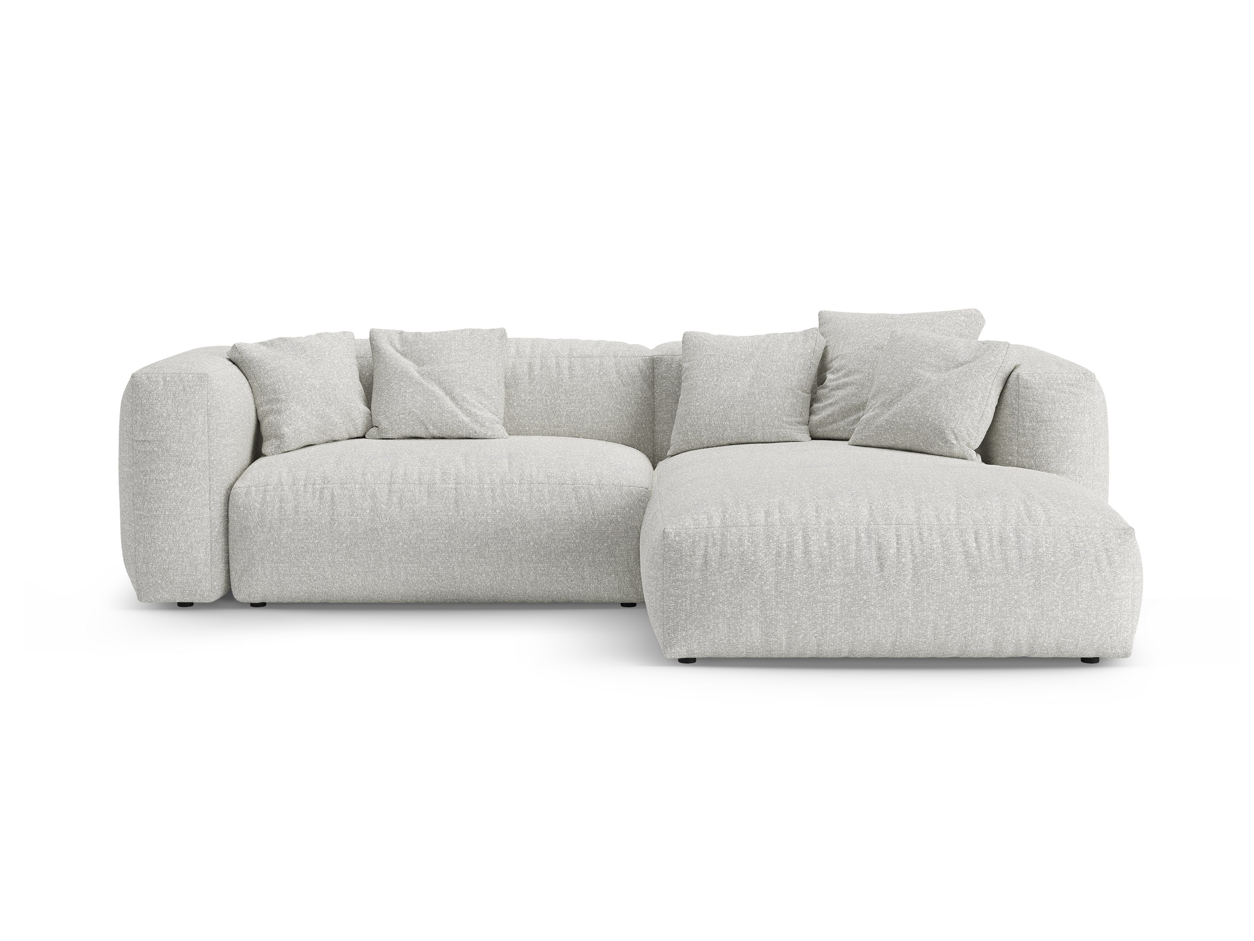 Right-facing corner sofa bed MARTINA in gray-beige mélange boucle