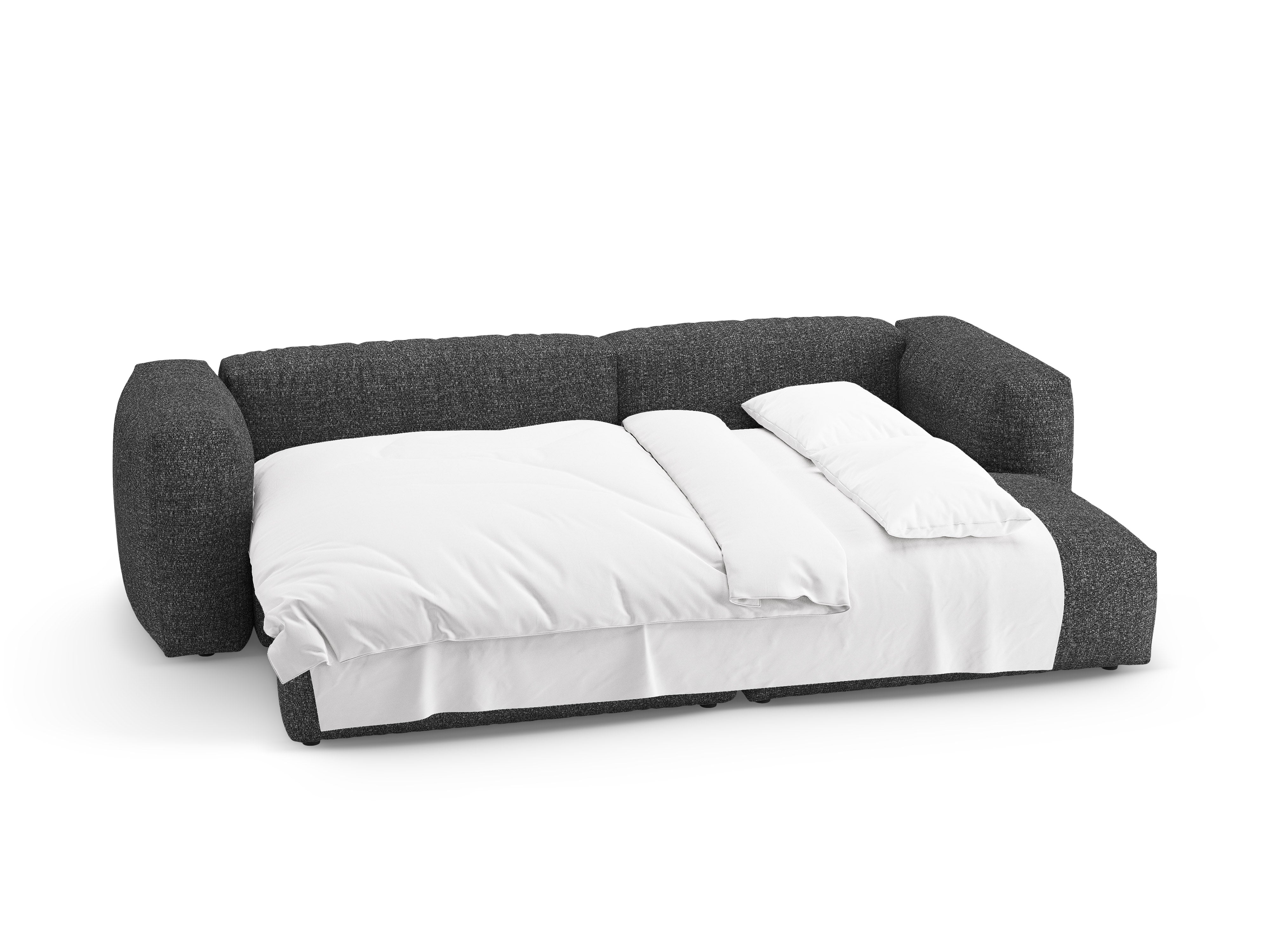 Rechtsseitige Schlafcouch MARTINA in anthrazitfarbener Boucle