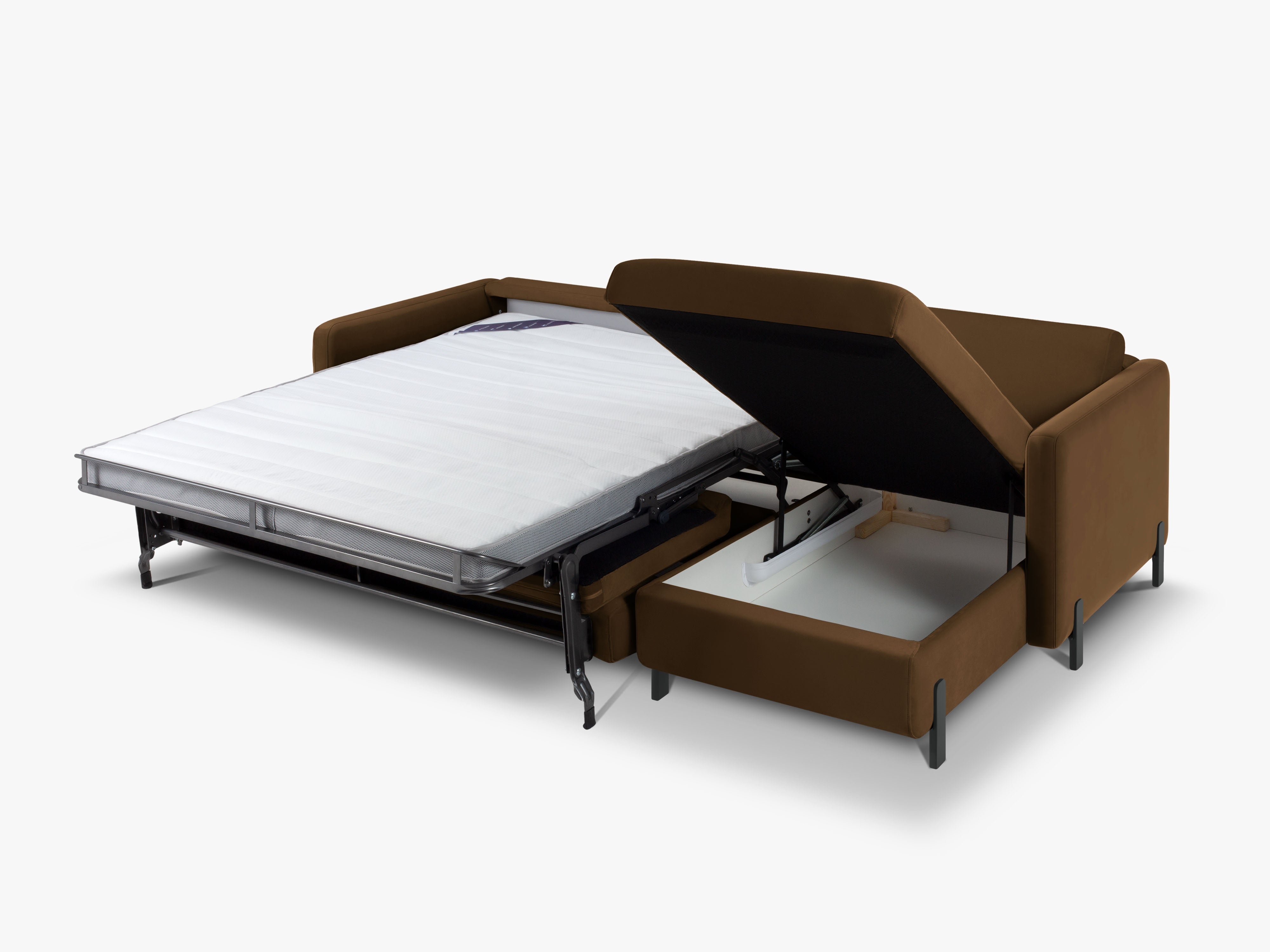 Samt-Ecksofa rechts mit Schlaffunktion GLORIA schokoladenbraun