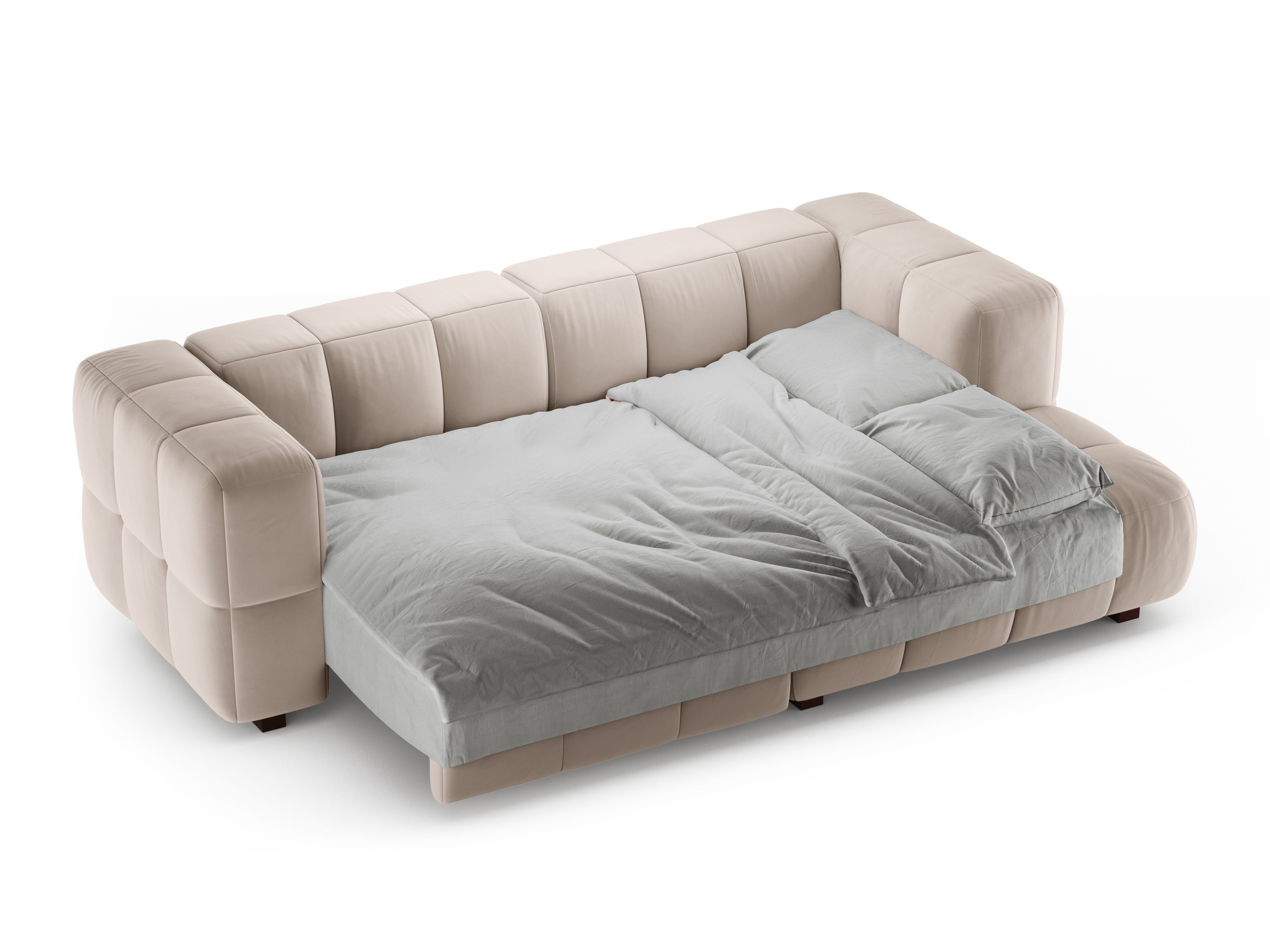 Beige Samt-Ecksofa rechts mit Schlaffunktion PUMA