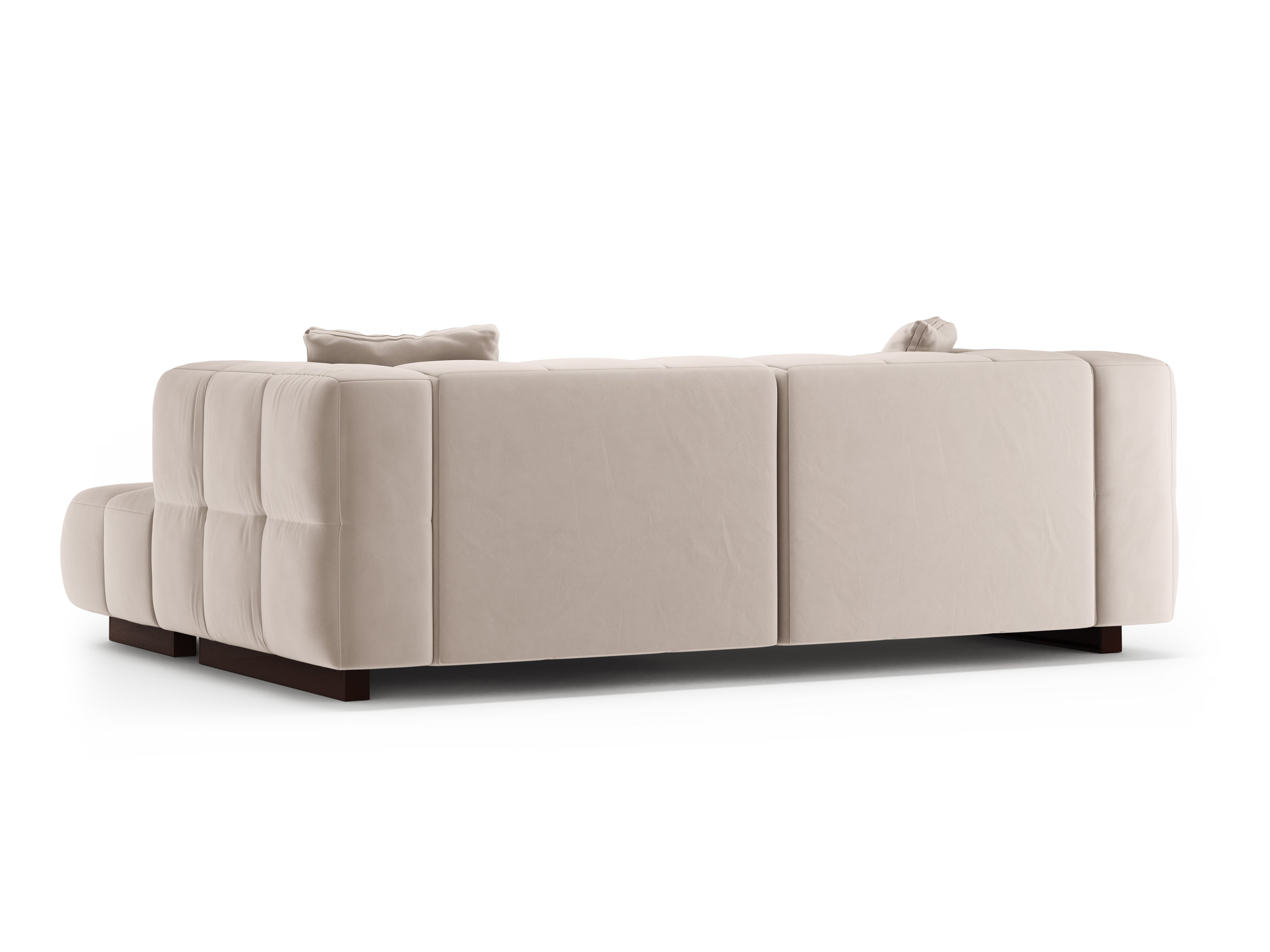 Beige Samt-Ecksofa rechts mit Schlaffunktion PUMA